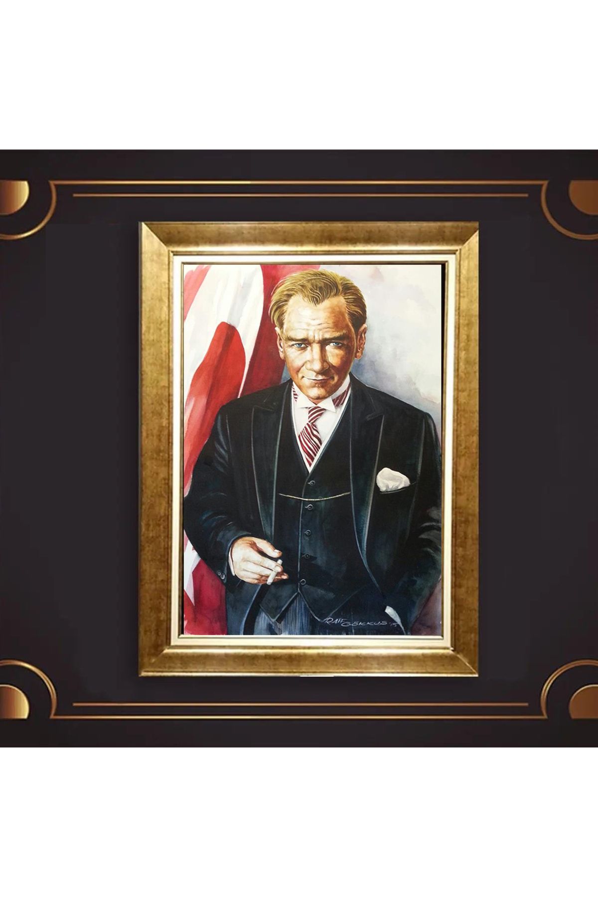 giyense ÖZEL TASARIM ÇERÇEVELİ PASPARTULU ATATÜRK TABLO A461
