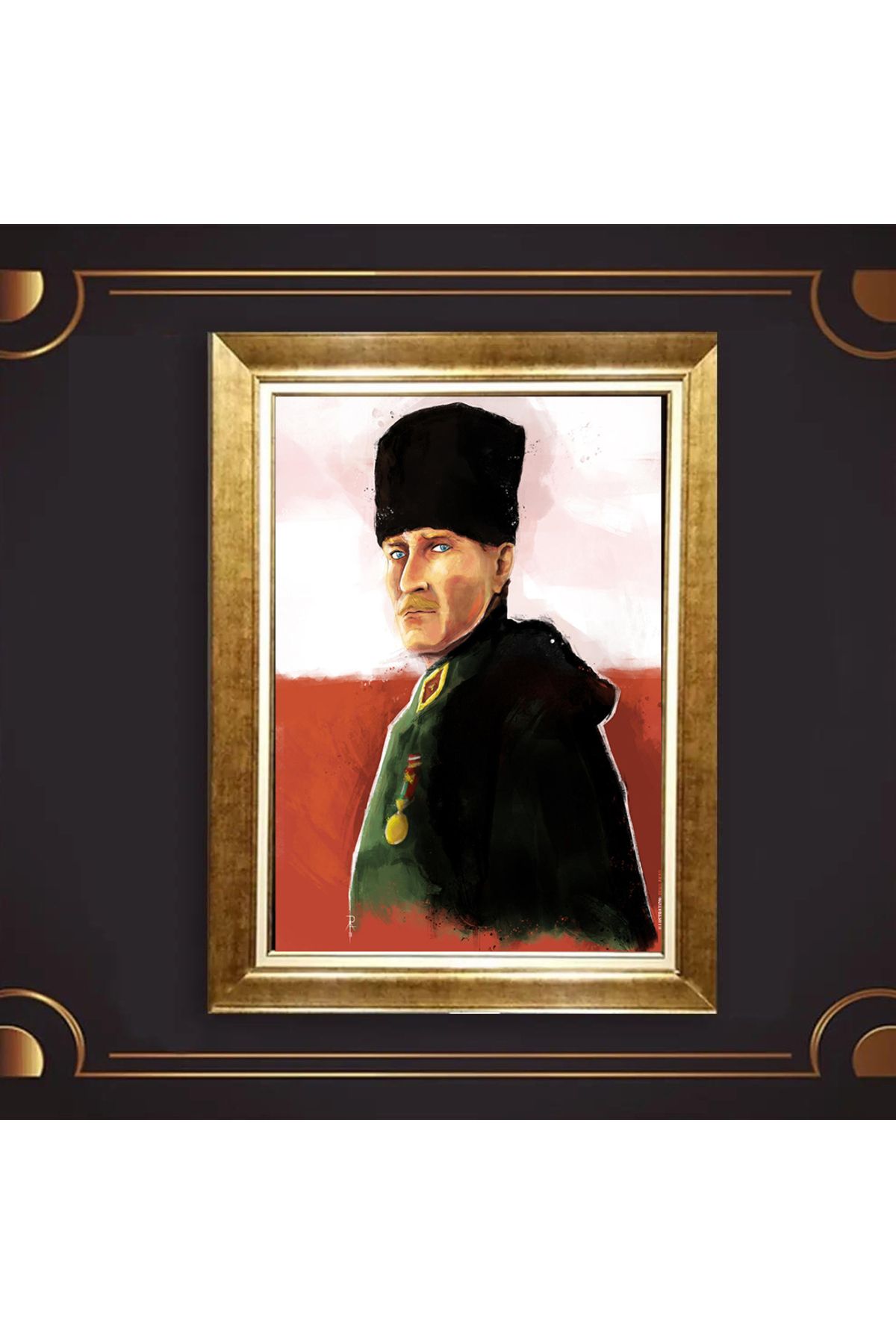 giyense ÖZEL TASARIM ÇERÇEVELİ PASPARTULU ATATÜRK TABLO A675