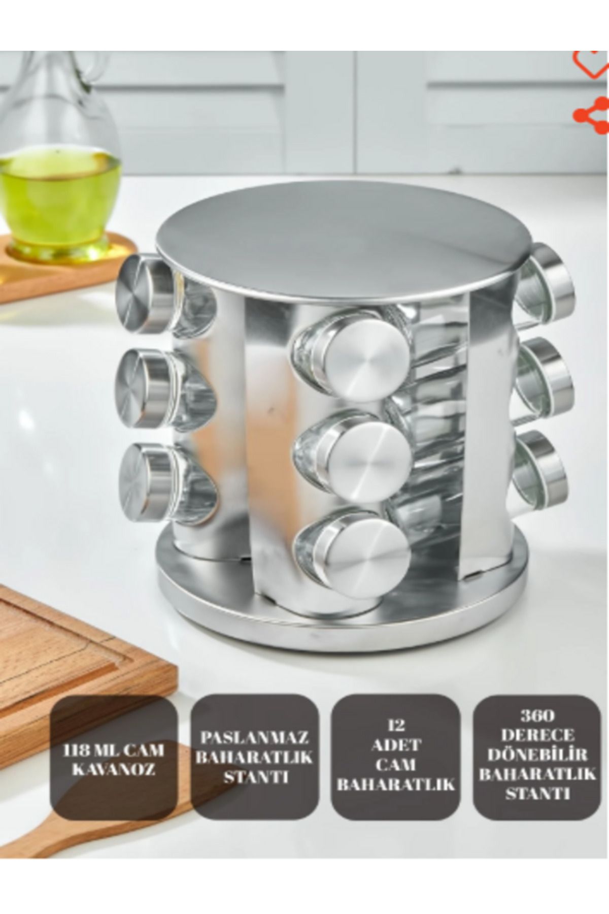 Hediyap cam metal kapaklı baharatlık takımı
