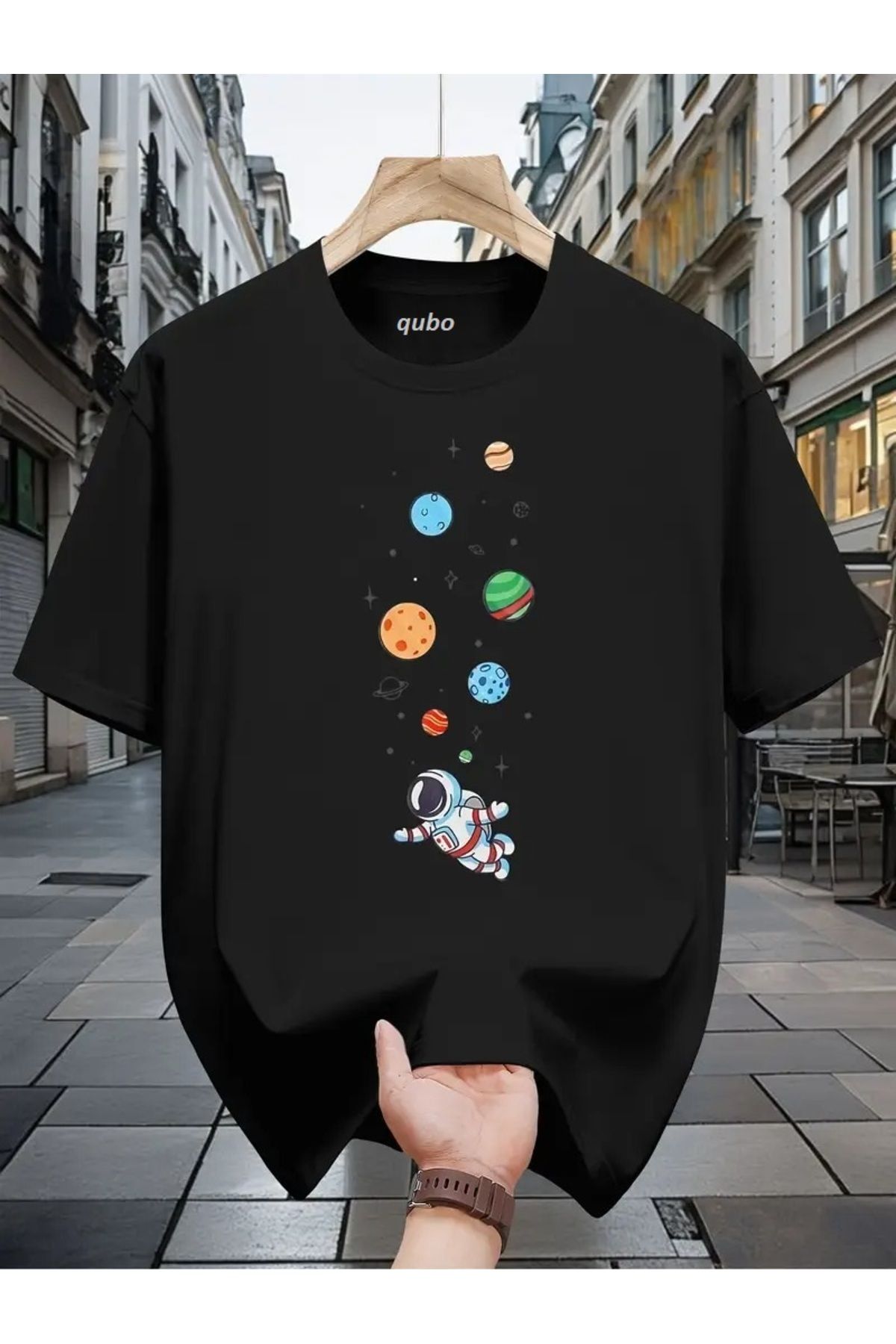 qubo sportswear & company qubo Unisex Oversize Baskılı Pamuklu Bisiklet Yaka Kısa Kollu SİYAH T-shirt