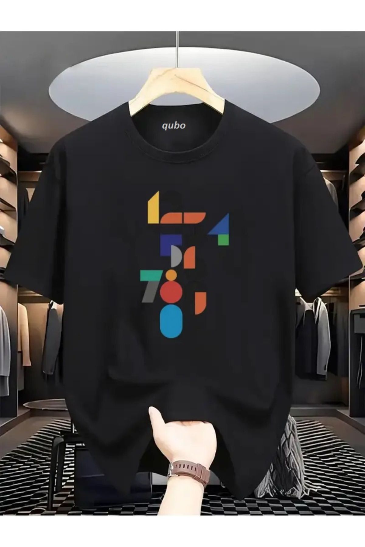 qubo sportswear & company qubo Unisex Oversize Baskılı Pamuklu Bisiklet Yaka Kısa Kollu SİYAH T-shirt