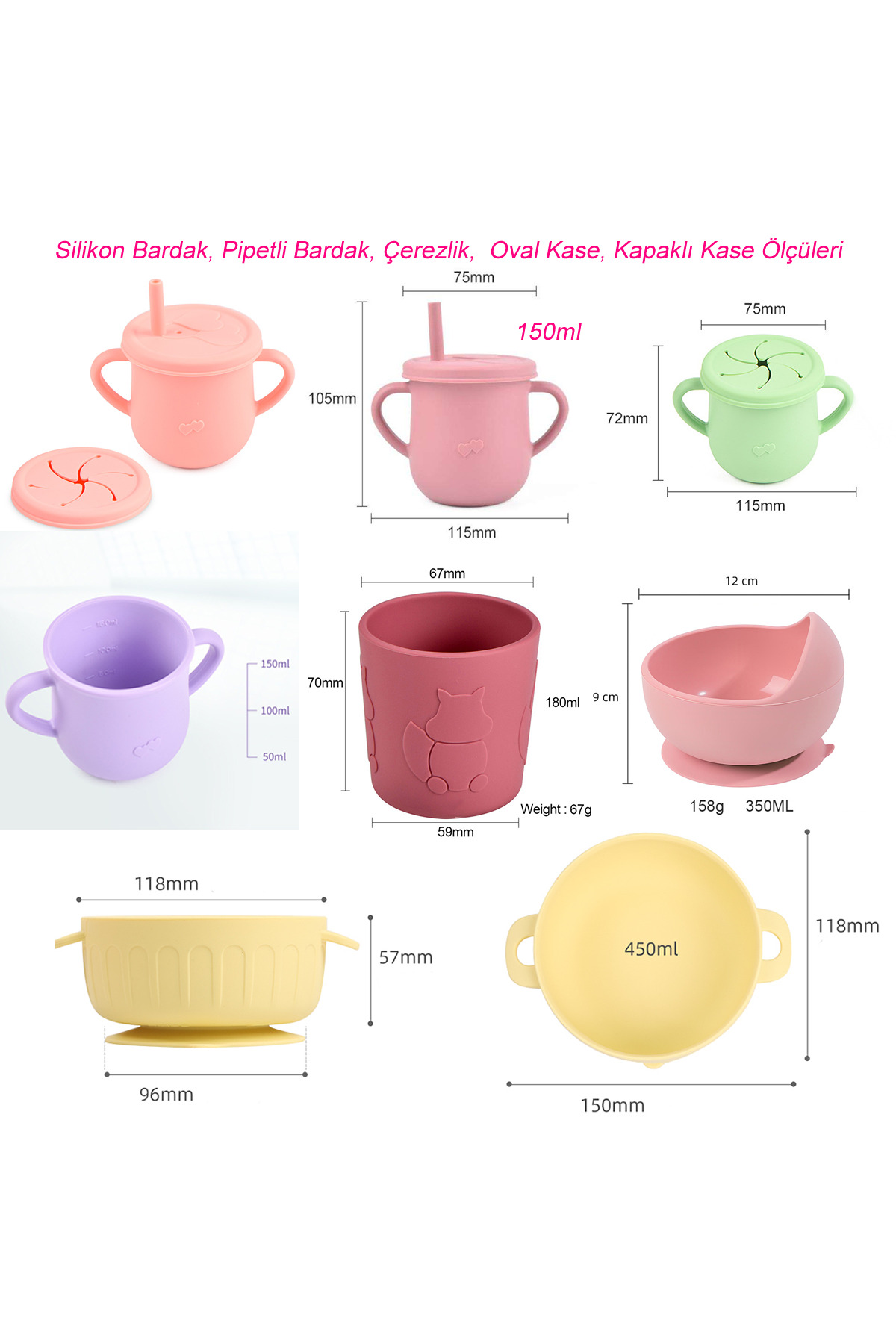 jojoturkiye Vakumlu Silikon Mama Kasesi, Altı Vakumlu Mama Kasesi, Silikon Kaşık Ve Çatal / Pembe fotoğrafı 5 (önizleme)