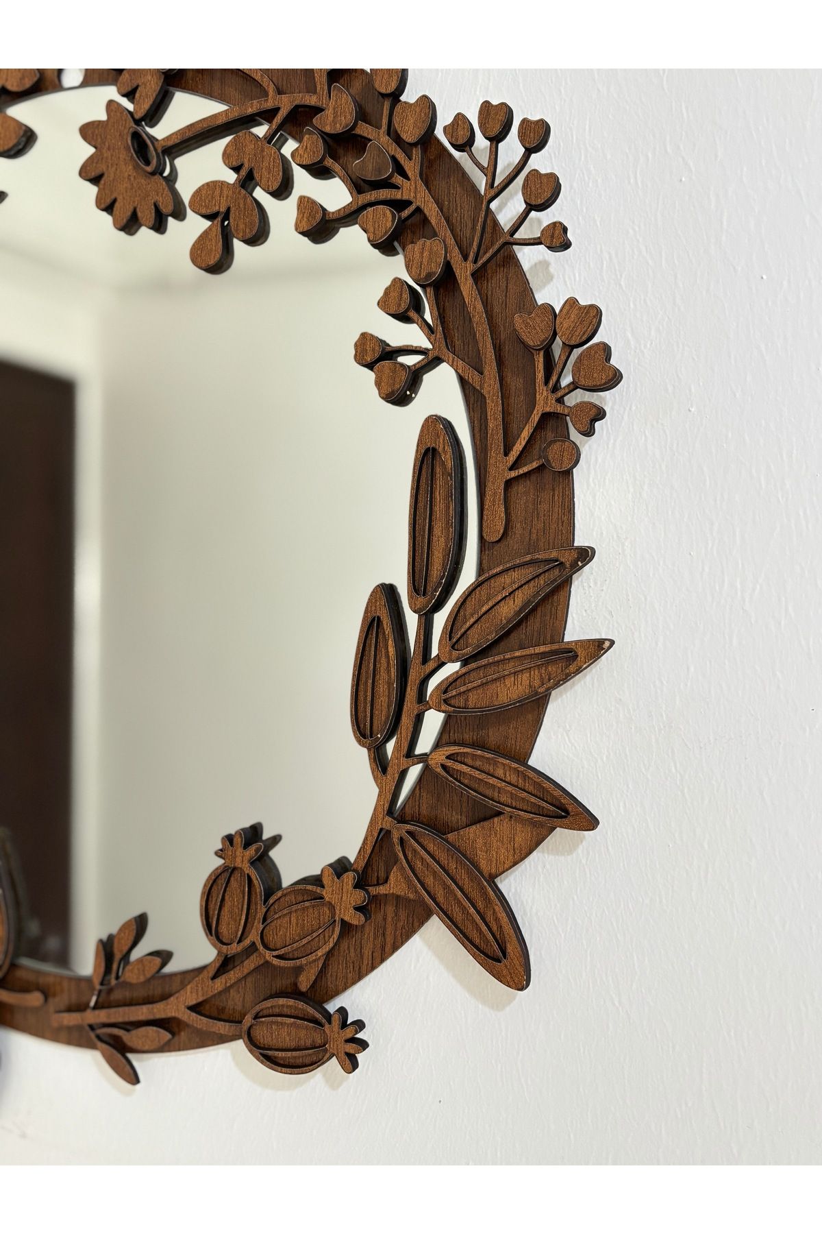 shop Çiçek Desenli Ahşap Görünüm Ayna, Duvar Aynası, Dekoratif Ayna