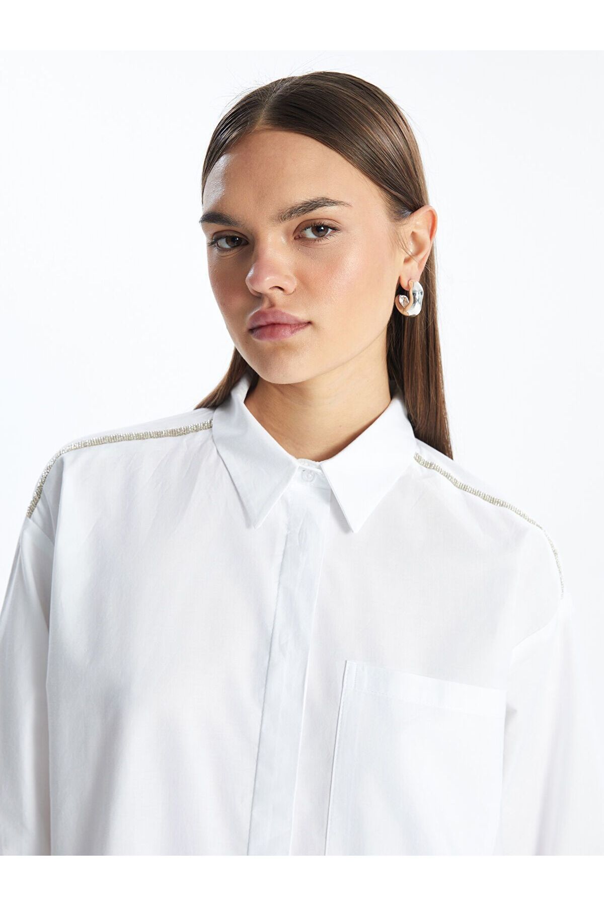 LC Waikiki Düz Oversize Poplin Kadın Gömlek Tunik