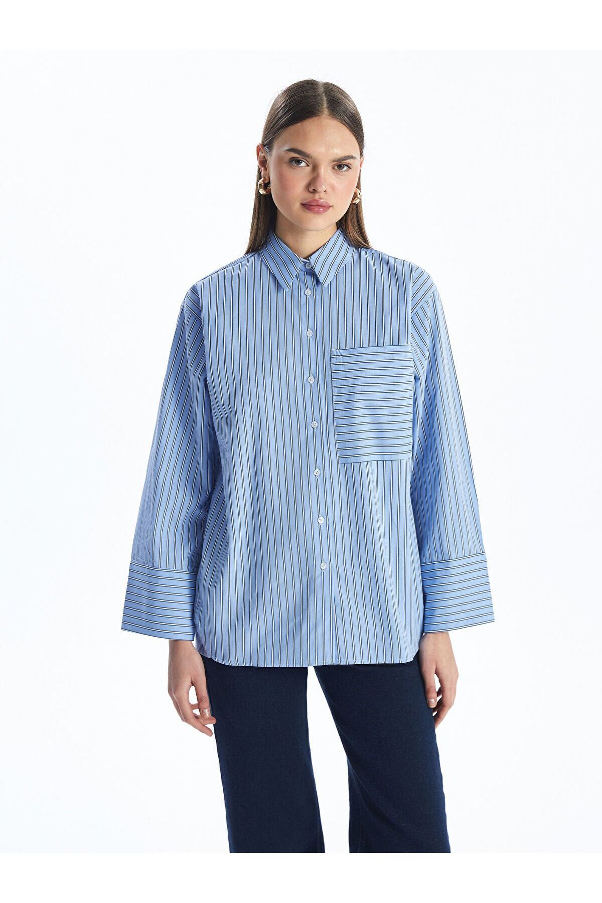 LC Waikiki Çizgili Oversize Kadın Gömlek Tunik