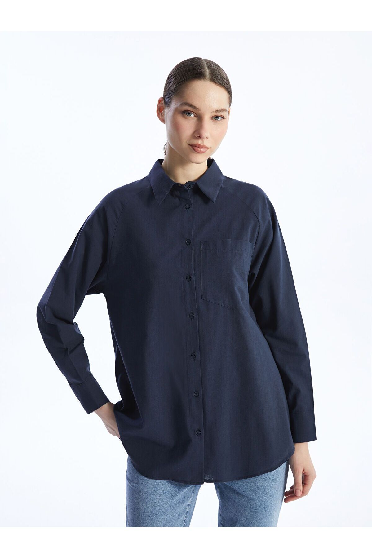 LC Waikiki Düz Uzun Kollu Oversize Kadın Gömlek Tunik