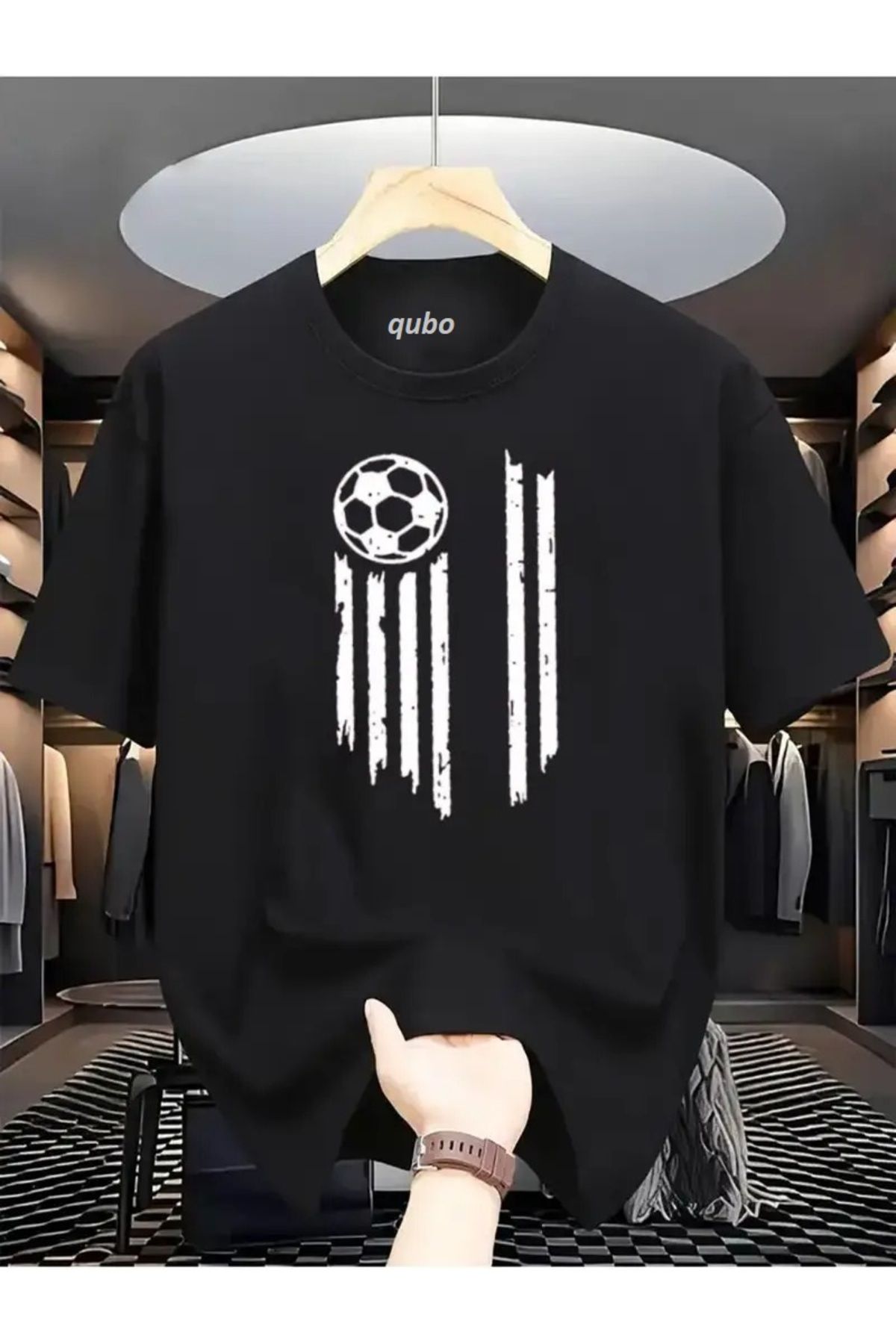 qubo sportswear & company qubo Unisex Oversize Baskılı Pamuklu Bisiklet Yaka Kısa Kollu SİYAH T-shirt