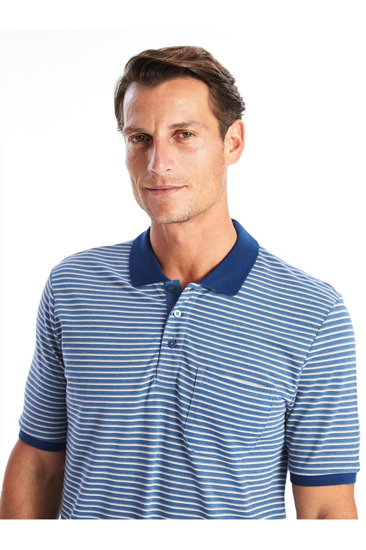 LC Waikiki Polo Yaka Kısa Kollu Çizgili Pike Erkek Tişört