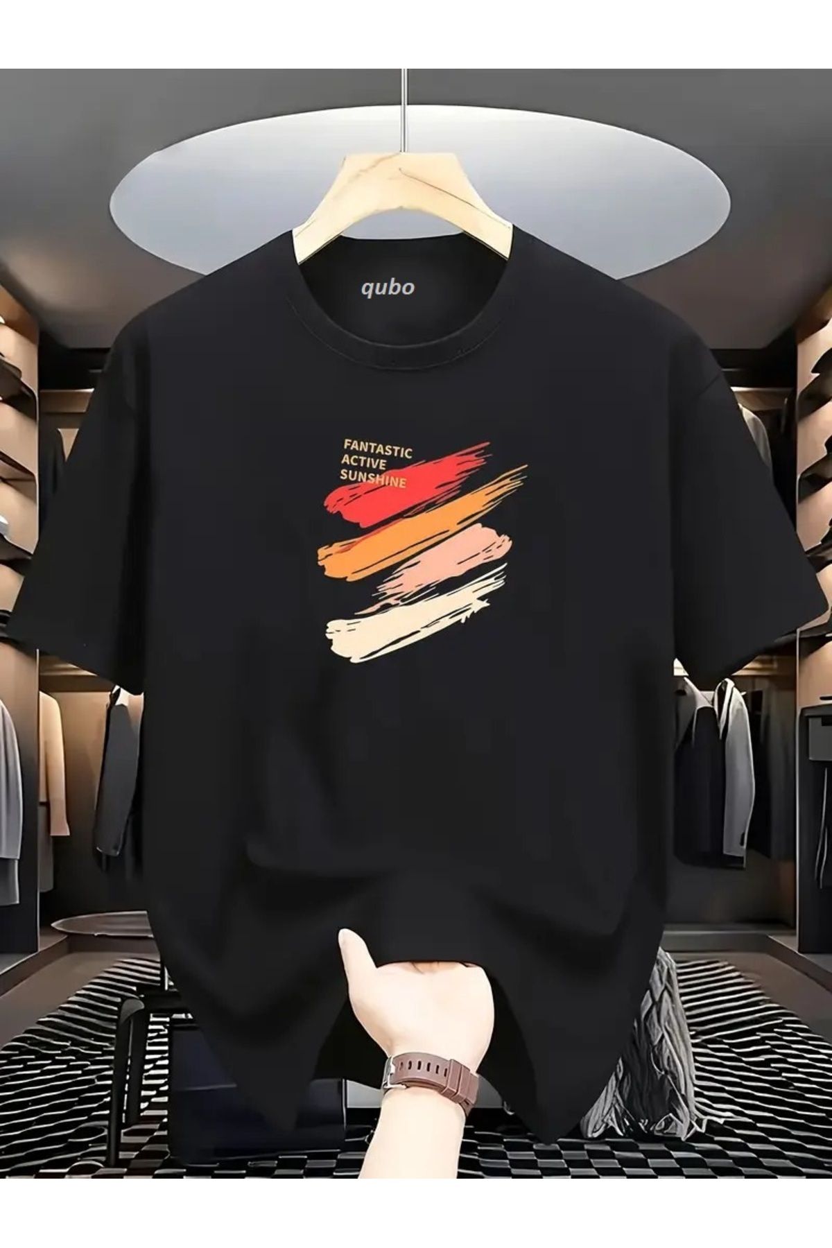 qubo sportswear & company qubo Unisex Oversize Baskılı Pamuklu Bisiklet Yaka Kısa Kollu SİYAH T-shirt