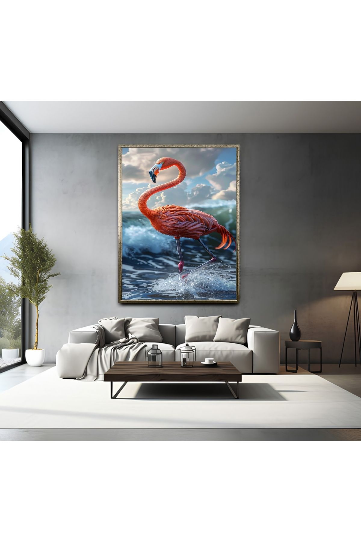 Pelbi Life HD Kalite Baskı Ahşap Çerçeveli Flamingo Kanvas Tablo 60x70