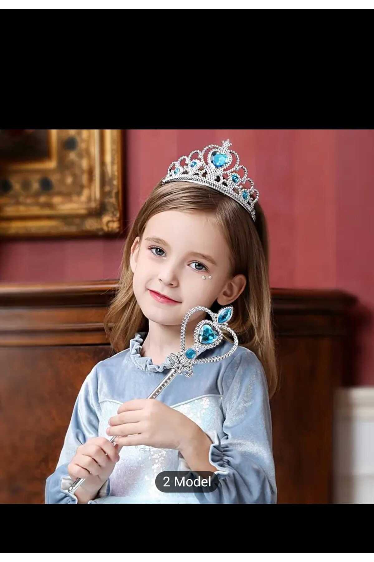 Elsa Princess Crown And Wand Set Snow Country Themed Heart Model Girl Costume Accessory