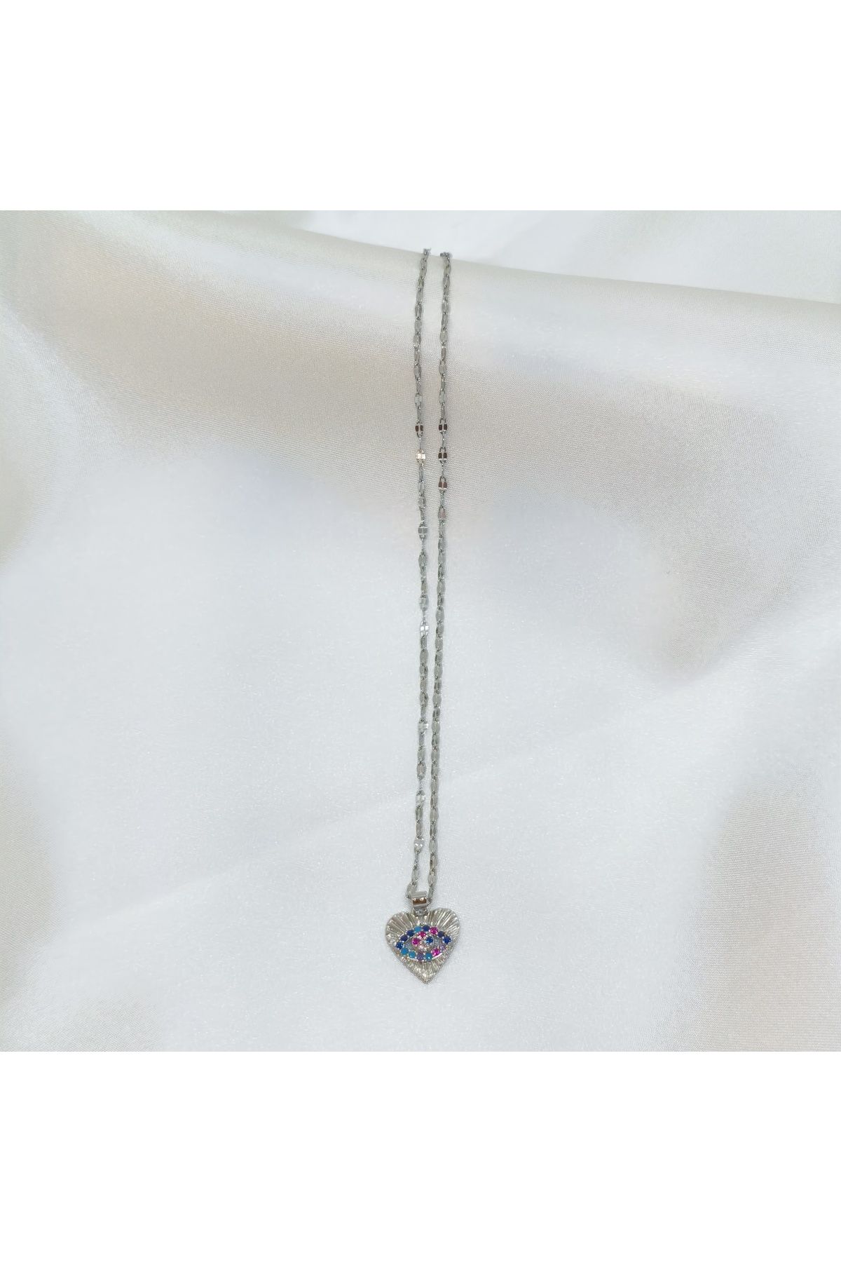 Butik Zirkon Kalp Uçlu Silver Kolye