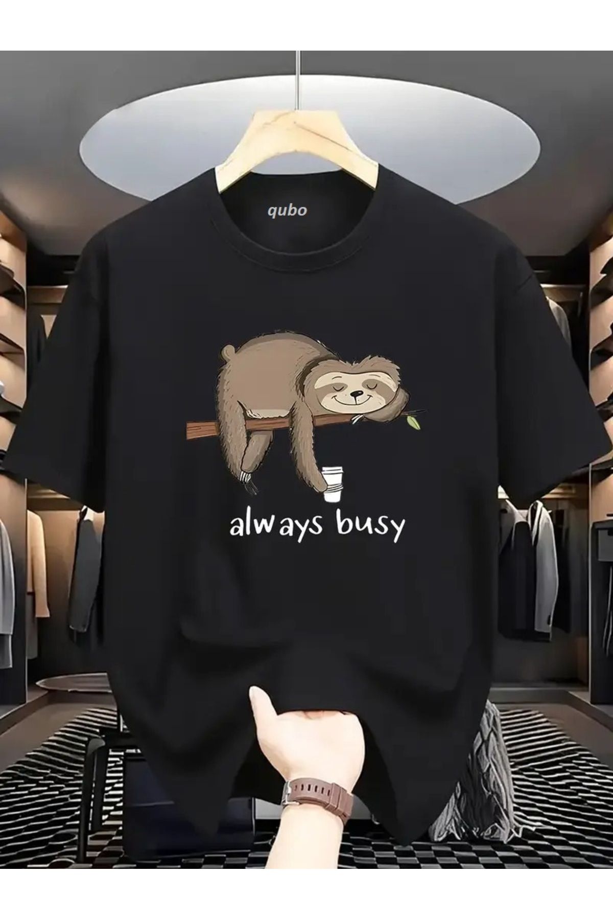 qubo sportswear & company qubo Unisex Oversize Baskılı Pamuklu Bisiklet Yaka Kısa Kollu SİYAH T-shirt