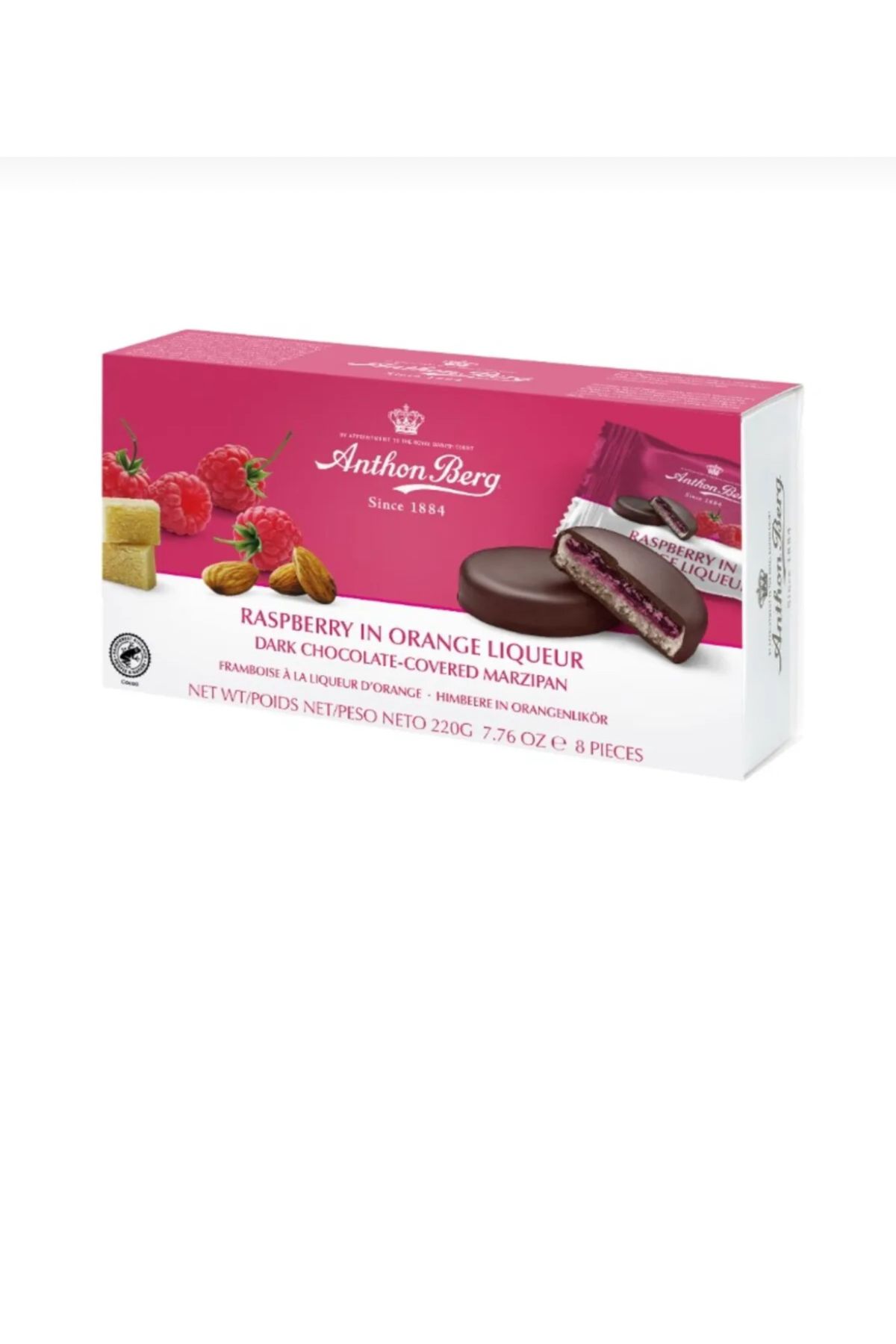 anthon berg Bitter çikolata kaplamalı portaka ahududu dolgulu marzipan badem ezmesi 220 gr