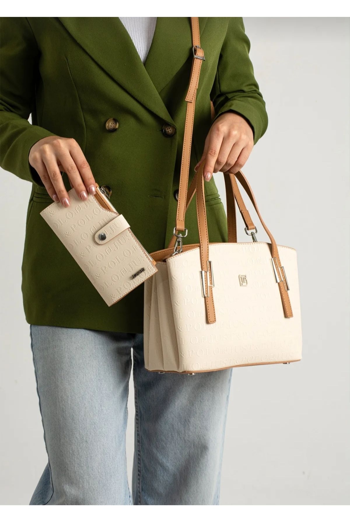 Just Polo justpolo kadın 5 bölmeli el omuz çantası ve cüzdan kombini (Anneler gününe özel model)