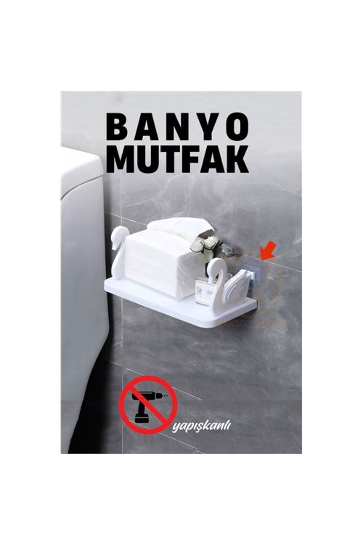 BY NEVSER ModaCar Kuğu Tasarımlı Banyo Mutfak Rafı Kendinden Yapışkanlı