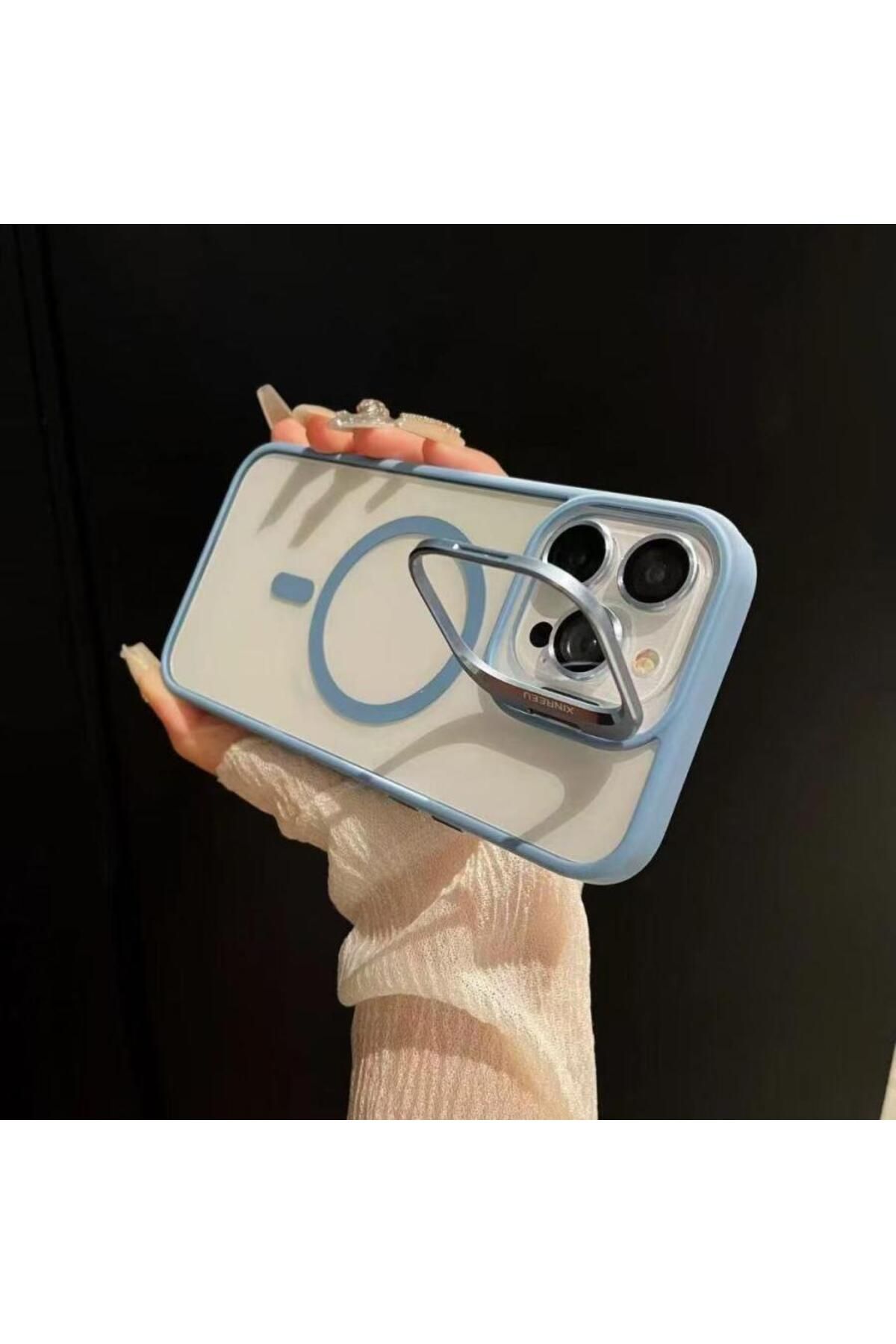 ERMER Iphone 16 Pro İçin Kamera Koruma Lensli Stant Çerçeveli Fusion Kapak Kılıf