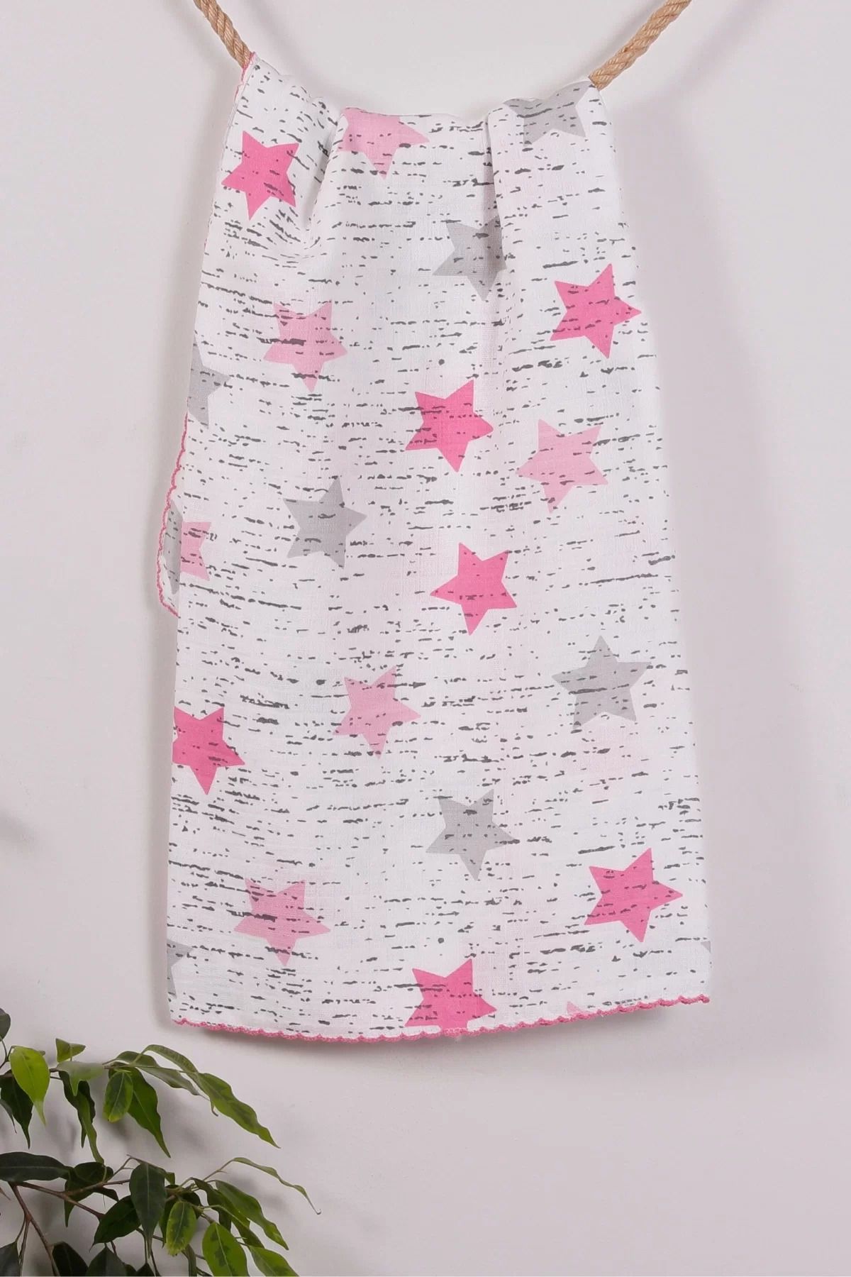 RUBY BOUTİQUE Pembe Yıldız Desenli 95*120 Müslin Bebek Battaniyesi