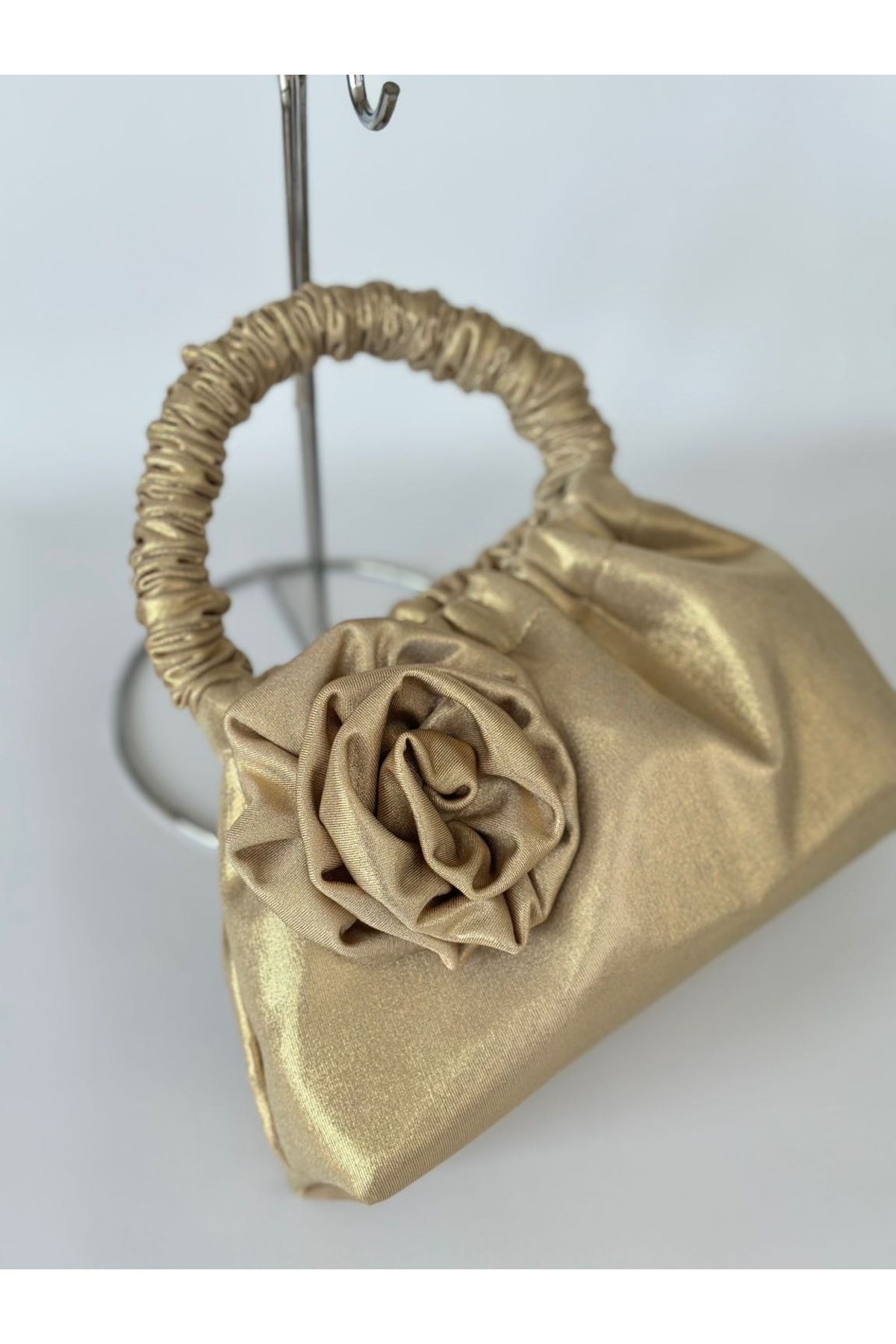 posst bag Metalik Gold Güllü Portföy Abiye El Çantası