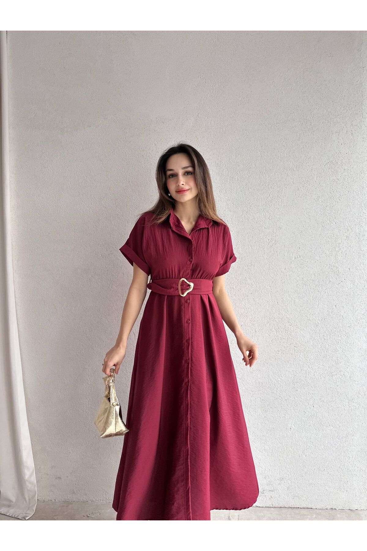 Mooi Butik SYBİL Midi Elbise 4756 - Bordo