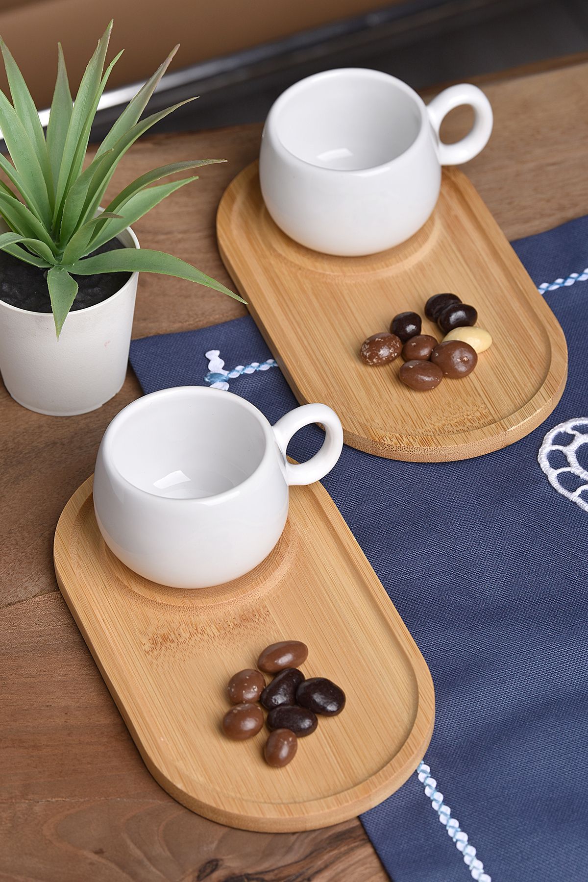 ShoppingPortal 2'li Bambu sunum tabaklı Fincan Takımı 2 kişilik Tük kahvesi fincanı