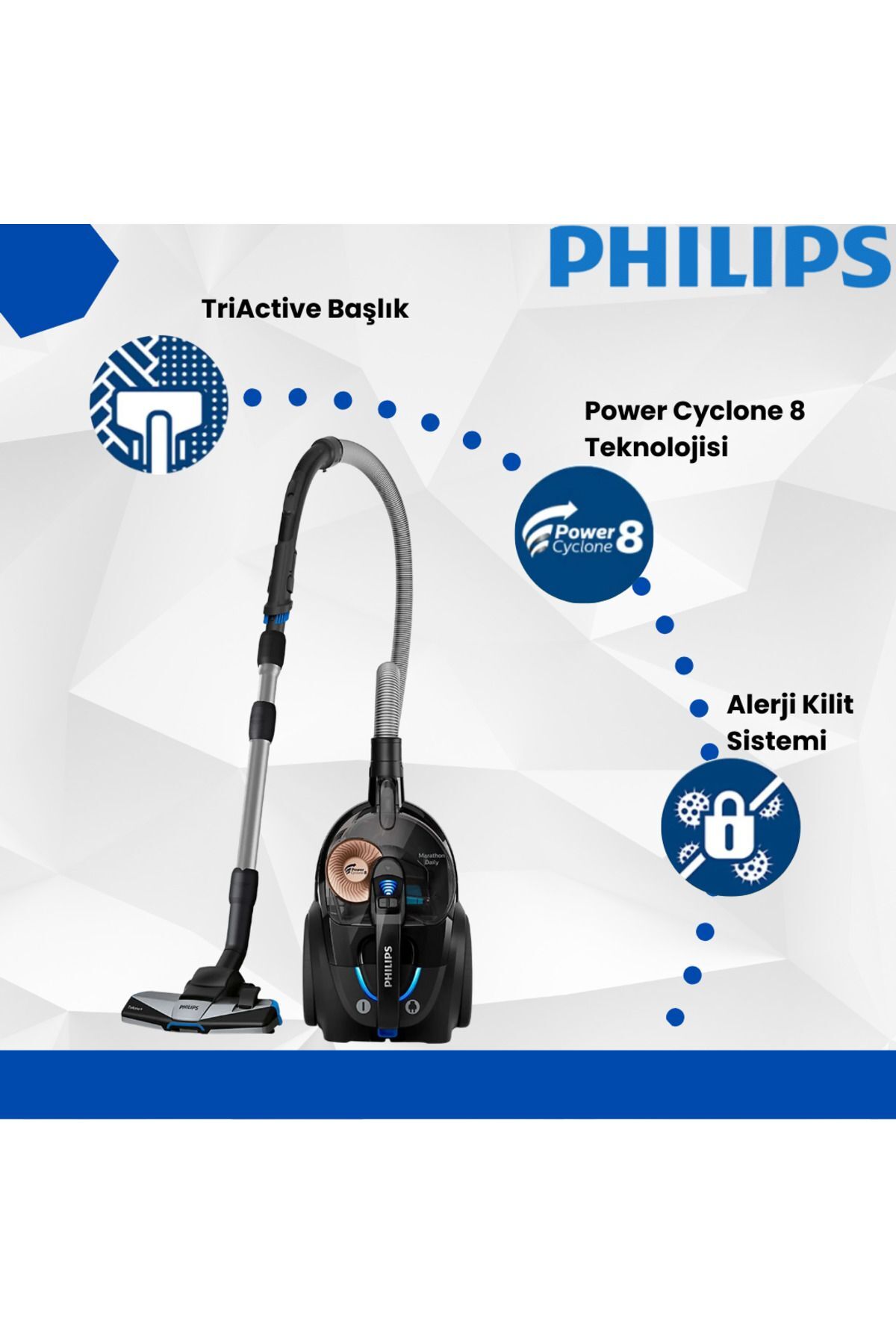 Philips Phılıps Toz Torbasız Süpürge 900W Güç ALLERGYH13 Filtre