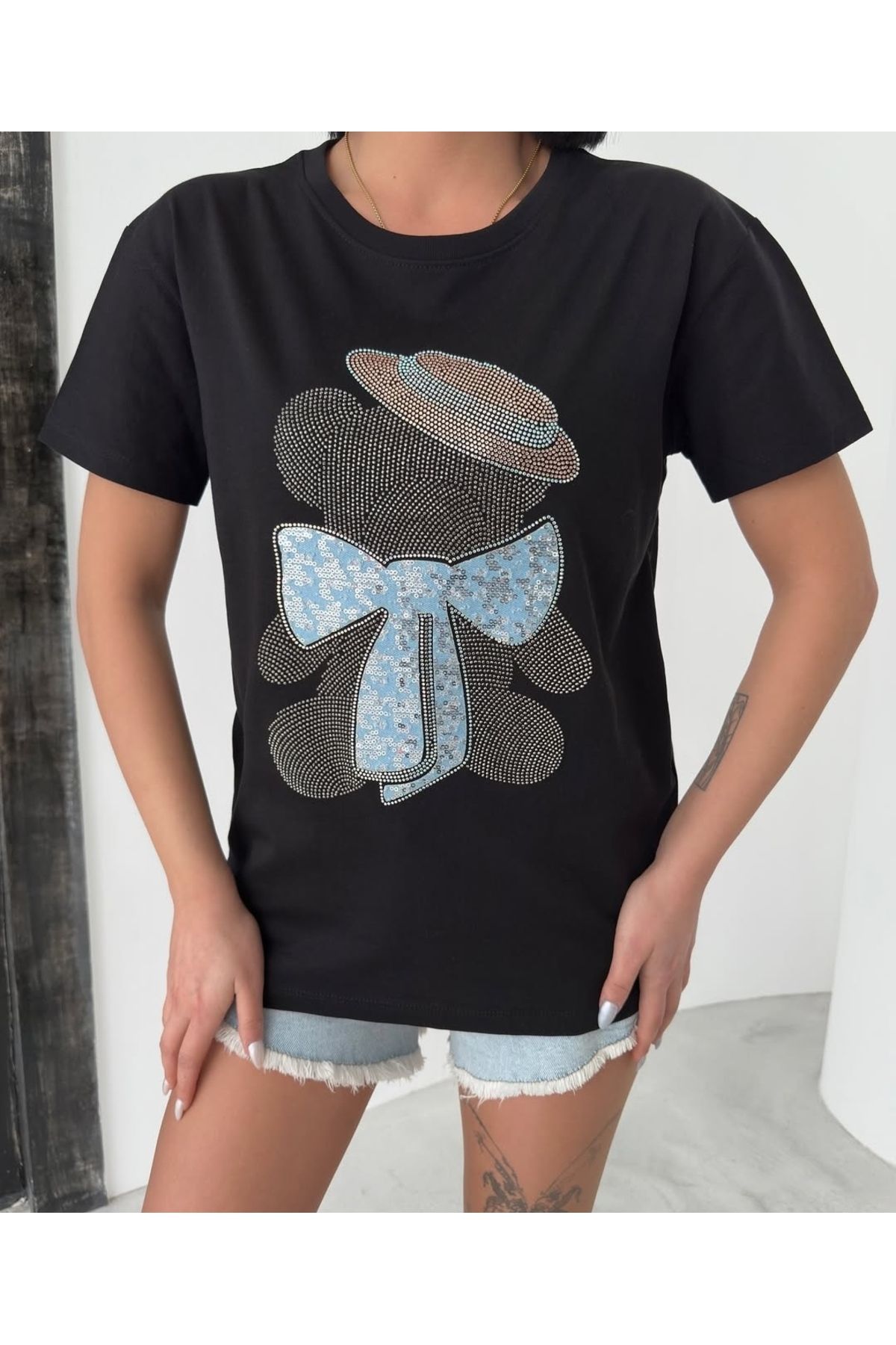LuzBella T-shirt fiyonklu taşlı