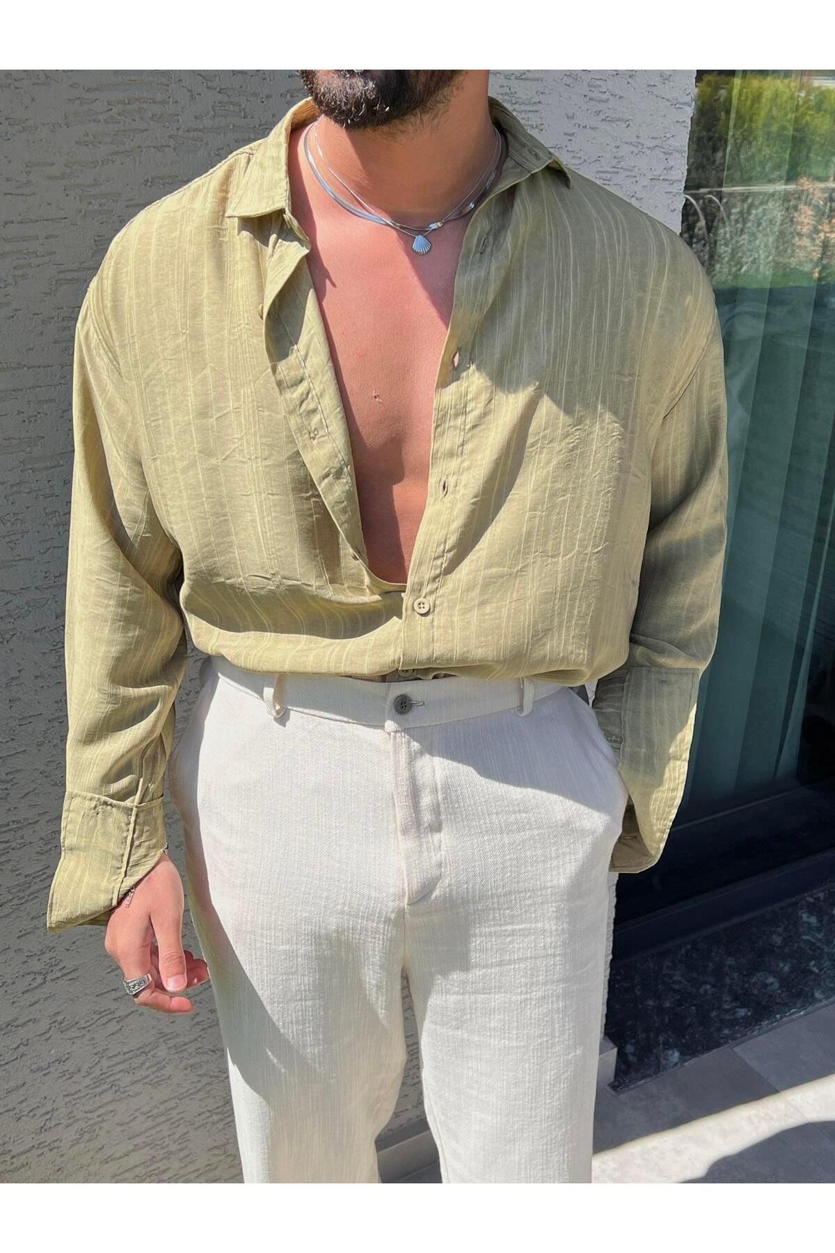 Elzem İnce Oversize Şeritli Gömlek Mint