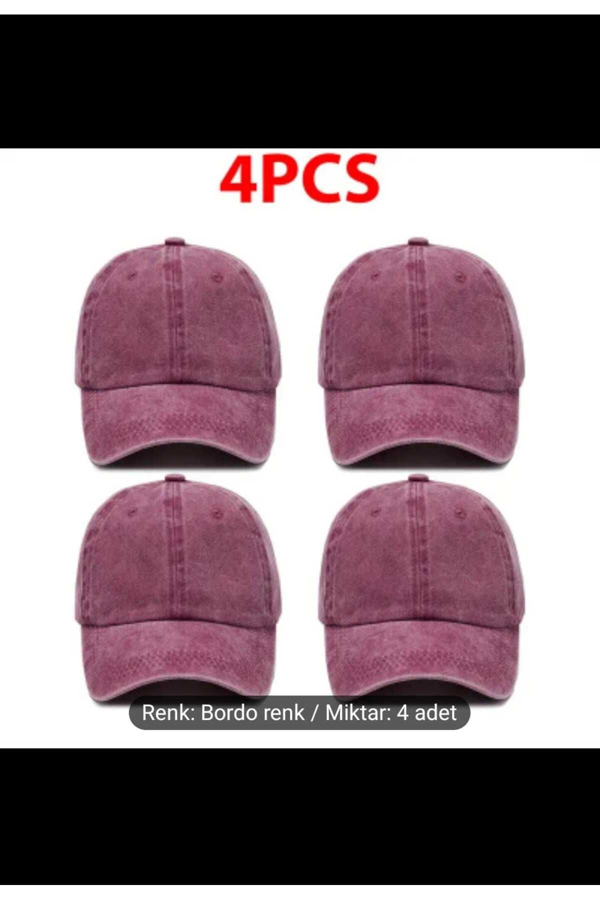WOHOME Vintage Görünümlü Unisex 4'lü Takım Şapka - Yıkamalı Pamuk Kep
