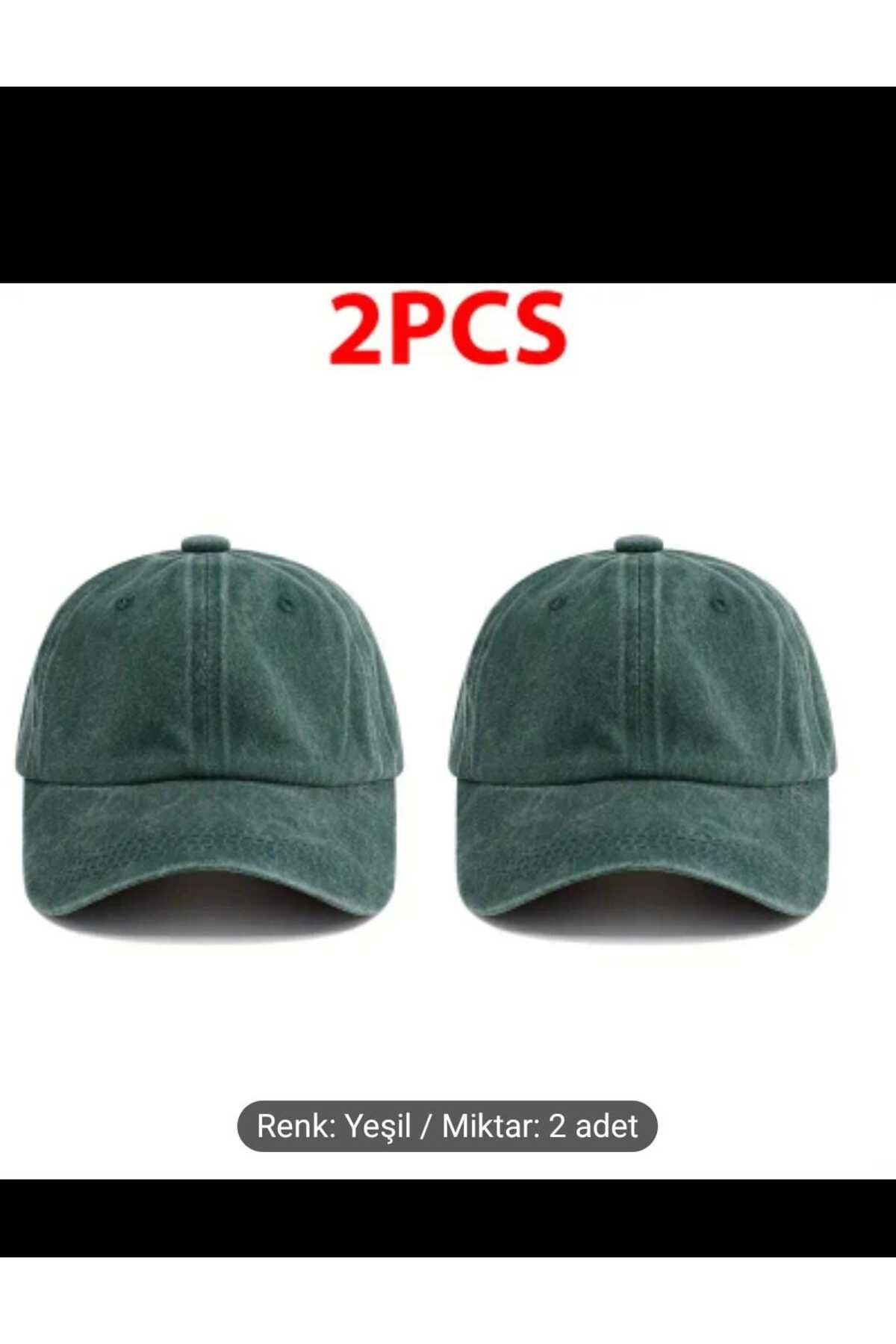 WOHOME Vintage Görünümlü Unisex 2'li Şapka - Yıkamalı Pamuk Kep