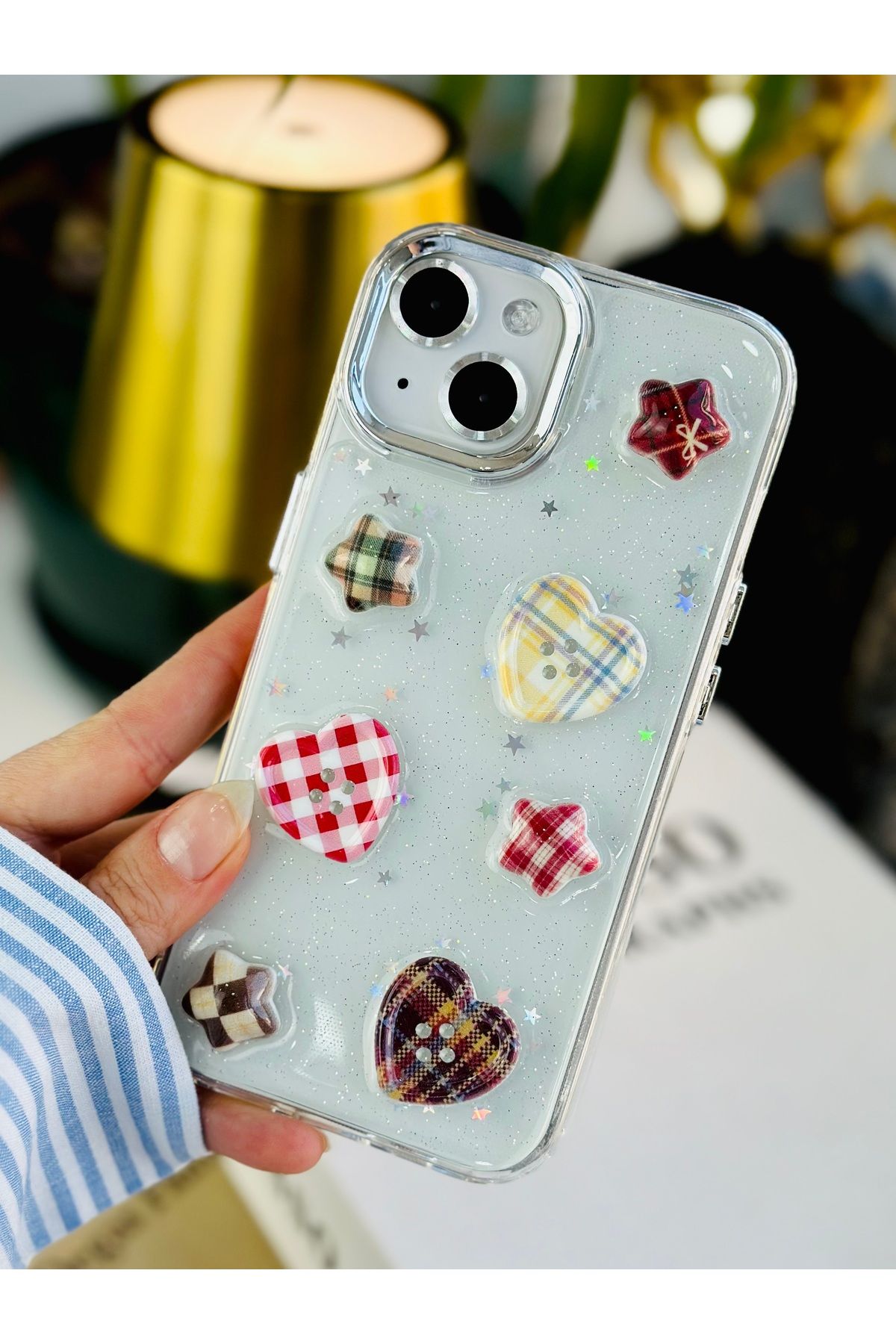 Go Aksesuar-غلاف هاتف من السيليكون الإيبوكسي متوافق مع هاتف Apple Iphone 13 - 14 - 15 مع تصميم زر ثلاثي الأبعاد 3