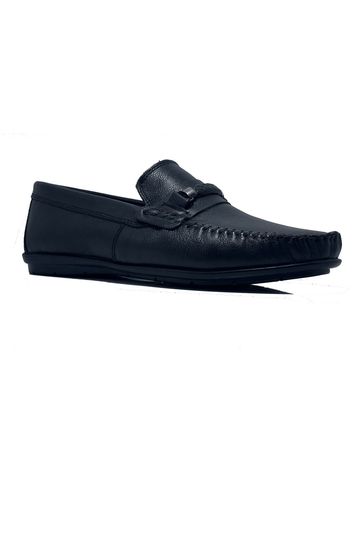 Golden Shoes Siyah Desenli Hakiki Deri Günlük Erkek Loafer Ayakkabı