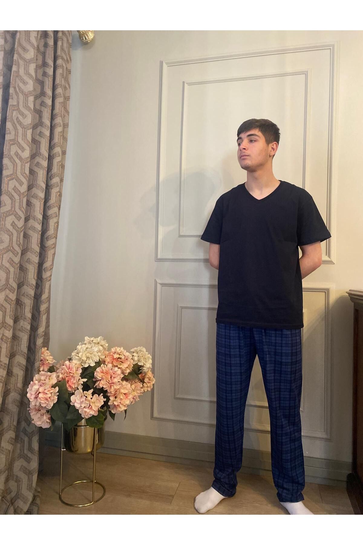 DÜVEN V Yaka Kısa Kollu Erkek Pijama Takımı