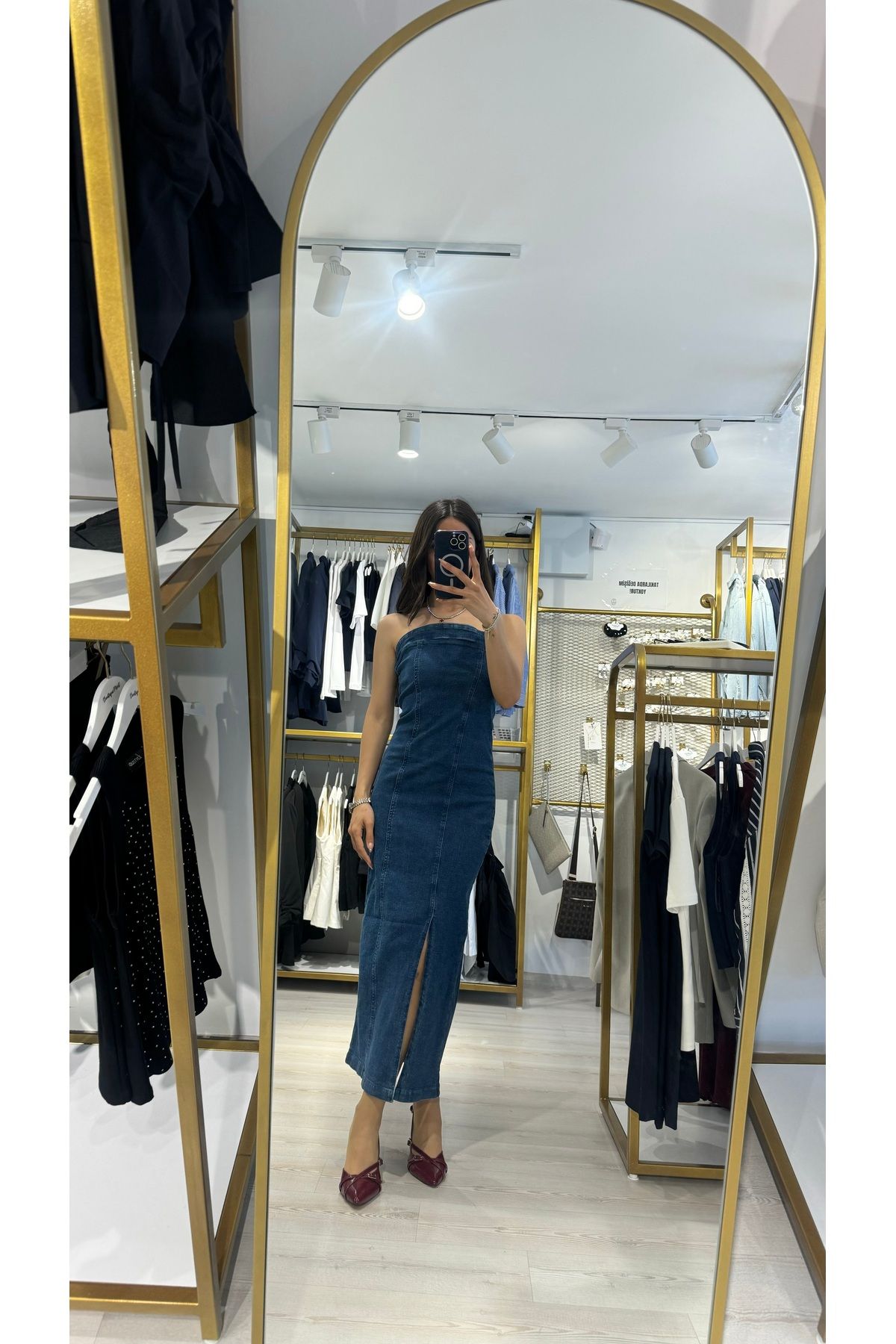 Boutique Mint Straplez Denim Elbise