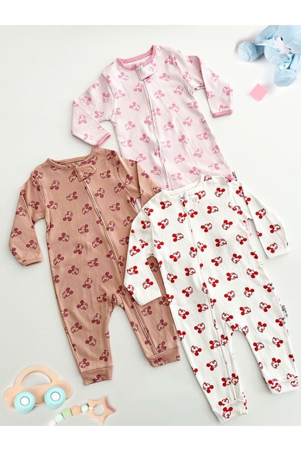 DEFNE LİNA BABY Kız Bebek Karakter Temalı Fermuarlı 3lü Tulum 9-12-18 ay 3'lü Pamuklu 3 Parça