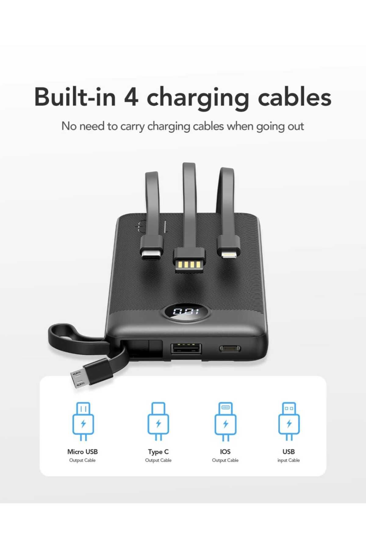 Veger-20000mAh Power Bank with 4 Built-in Cables Compatible with All Devices Black 2