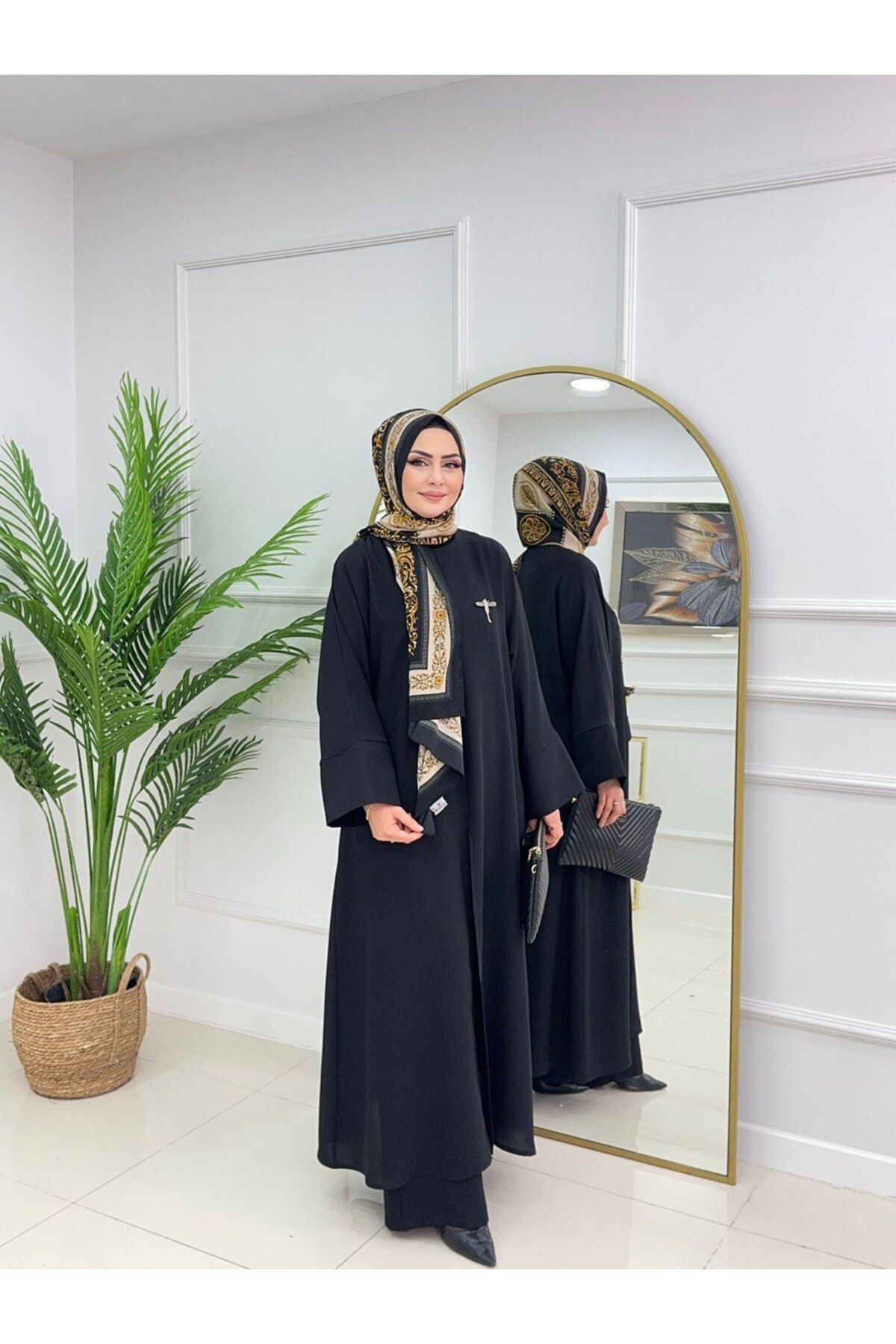 Enans Design Kadın Tesettür 2'Li Takım Ferace Formunda Tunik & Pantolon