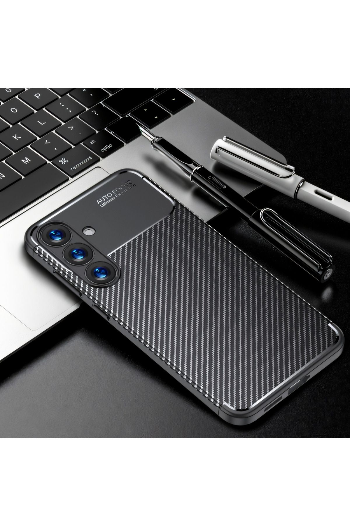 Fibaks Samsung Galaxy A36 Kılıf Kamera Çıkıntılı Karbon Desenli Renk Atmaz Koruyucu Kapak