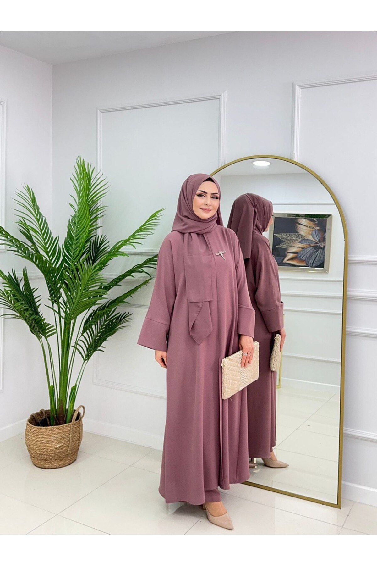 Enans Design Kadın Tesettür 2'Li Takım Ferace Formunda Tunik & Pantolon