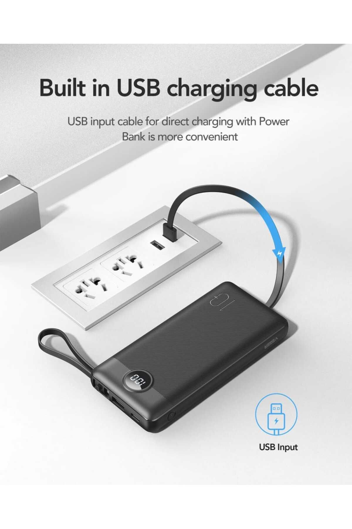 Veger-20000mAh Power Bank with 4 Built-in Cables Compatible with All Devices Black 5