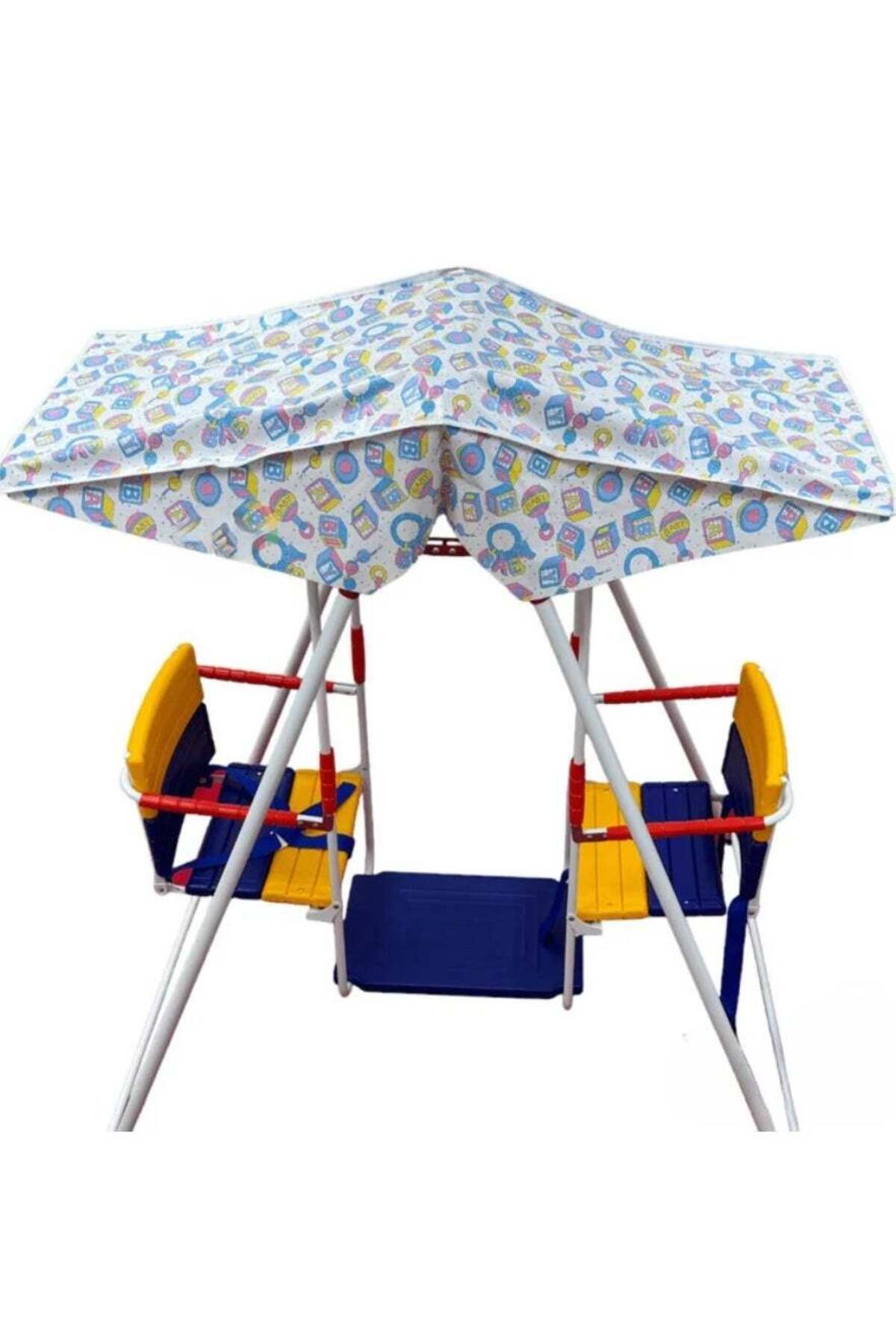 أرجوحة مزدوجة للأطفال مع مظلة، متعددة الألوان