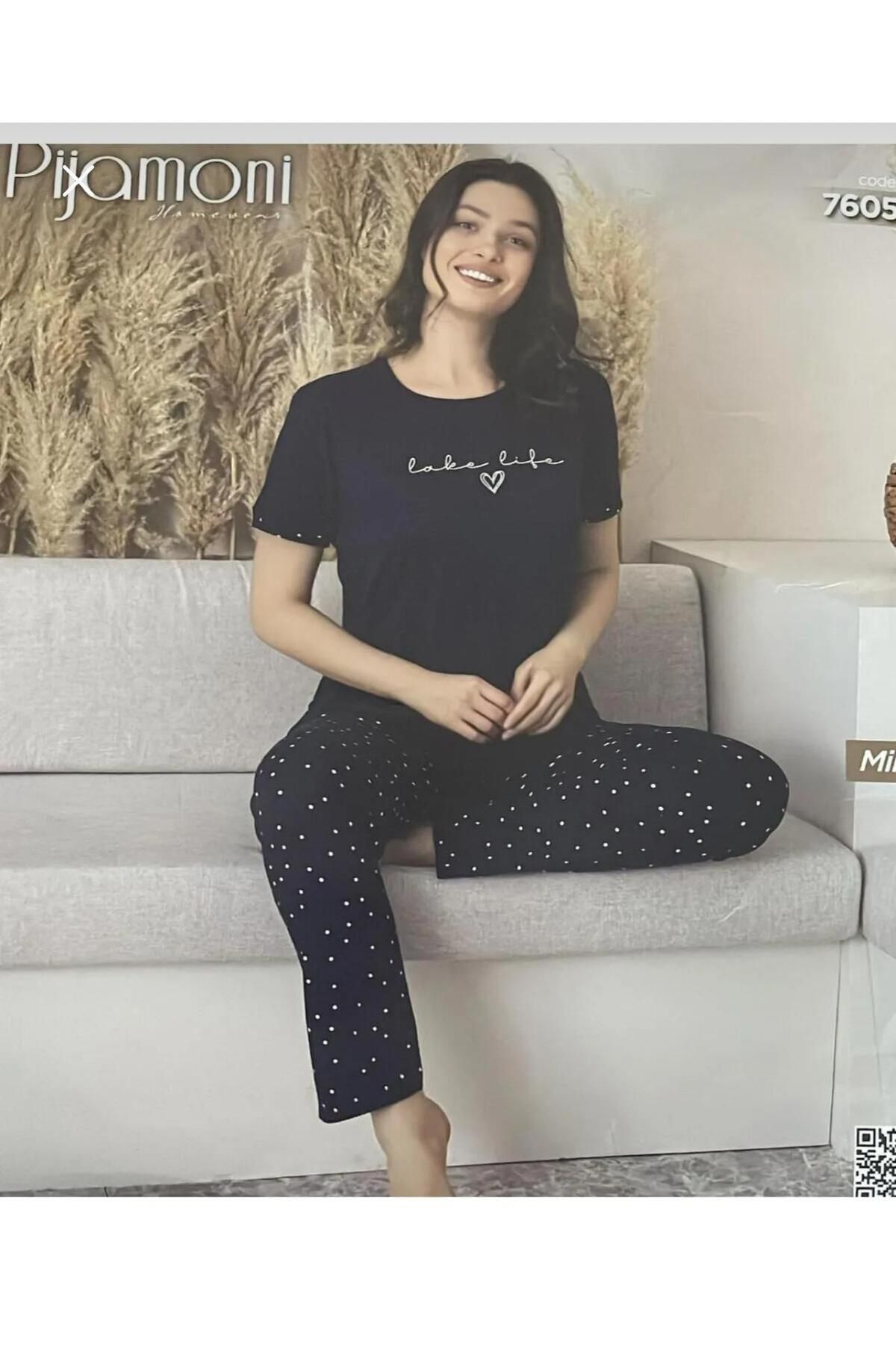 Pijamoni Lacivert kısa kollu yazlık milan pijama takımı NOONLINE
