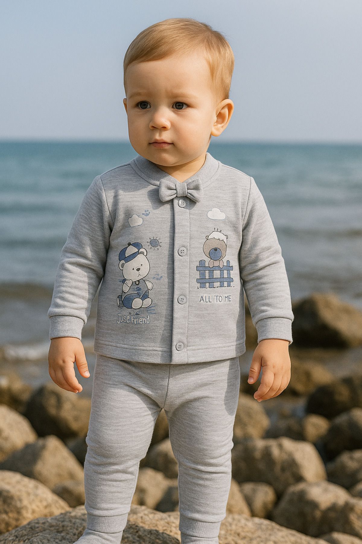 BEREKET BABY İkili Takım evimli Hayvan Baskılı Düğmeli Bebek Takımı 0-6 AY