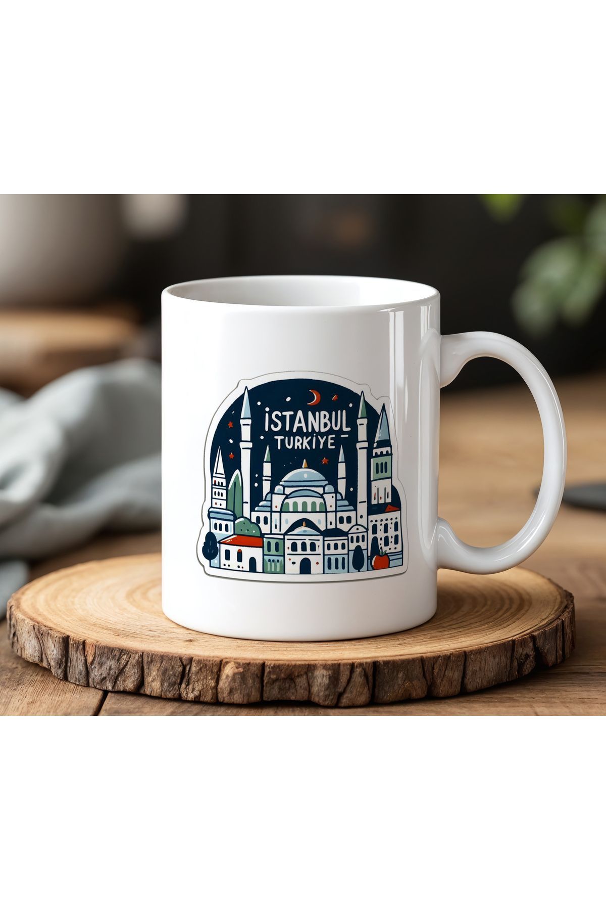 BB TRADE İstanbul Sticker Tasarımlı Beyaz Seramik Baskılı Kupa Bardak 330ml