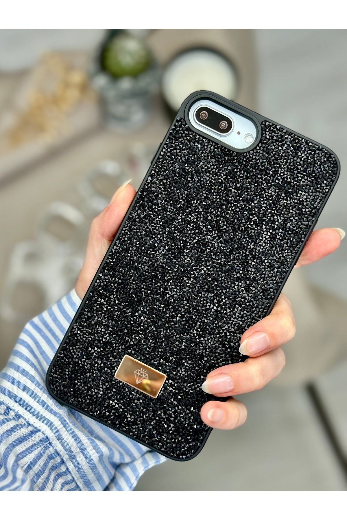 Go Aksesuar Iphone 7 Plus ve 8 Plus Uyumlu ELMAS Tasarımlı Taşlı Işıltılı Parlak Pırlanta Silikon Kılıf