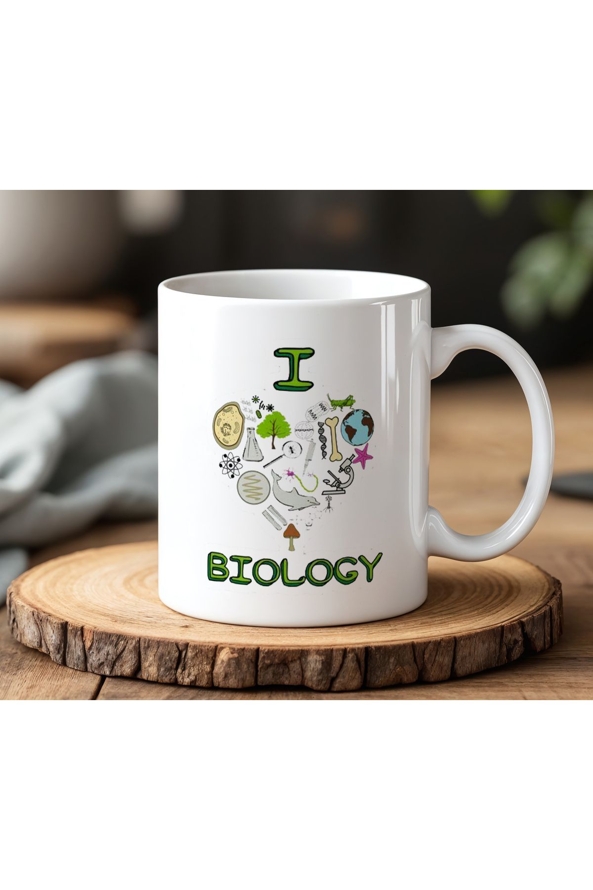BB TRADE I Love Biology Tasarımlı Beyaz Seramik Baskılı Kupa Bardak 330ml