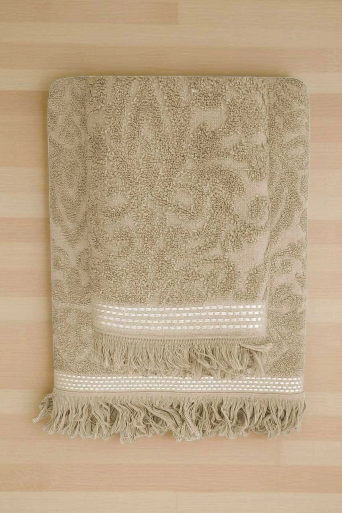 Mira Home 2 Parça Jakarlı Banyo Havlu Takımı %100 Pamuklu 90x150 Cm Arden Bej