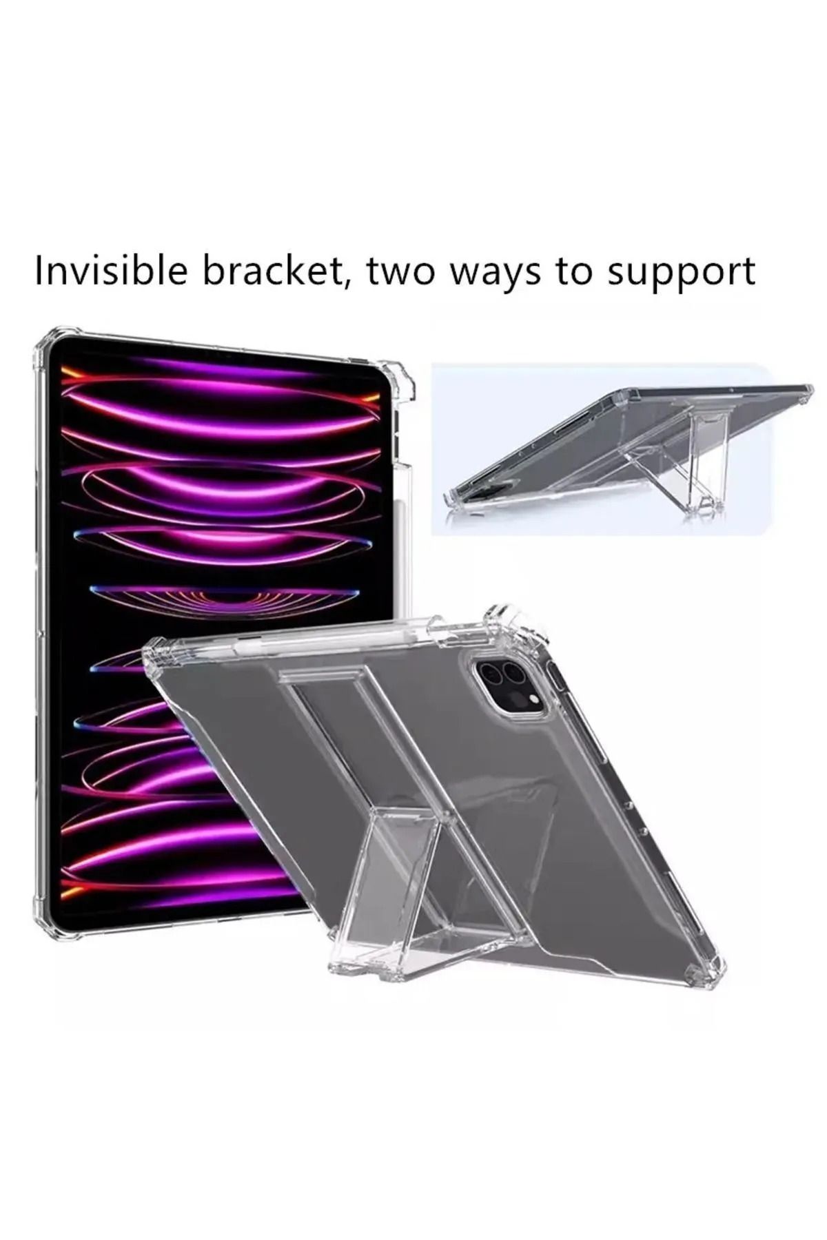ebulduk Ipad Pro 13 ınç M4 çip 2024 Uyumlu Kılıf Kalem Bölmeli Standlı Şeffaf Silikon Case A2925 A2926