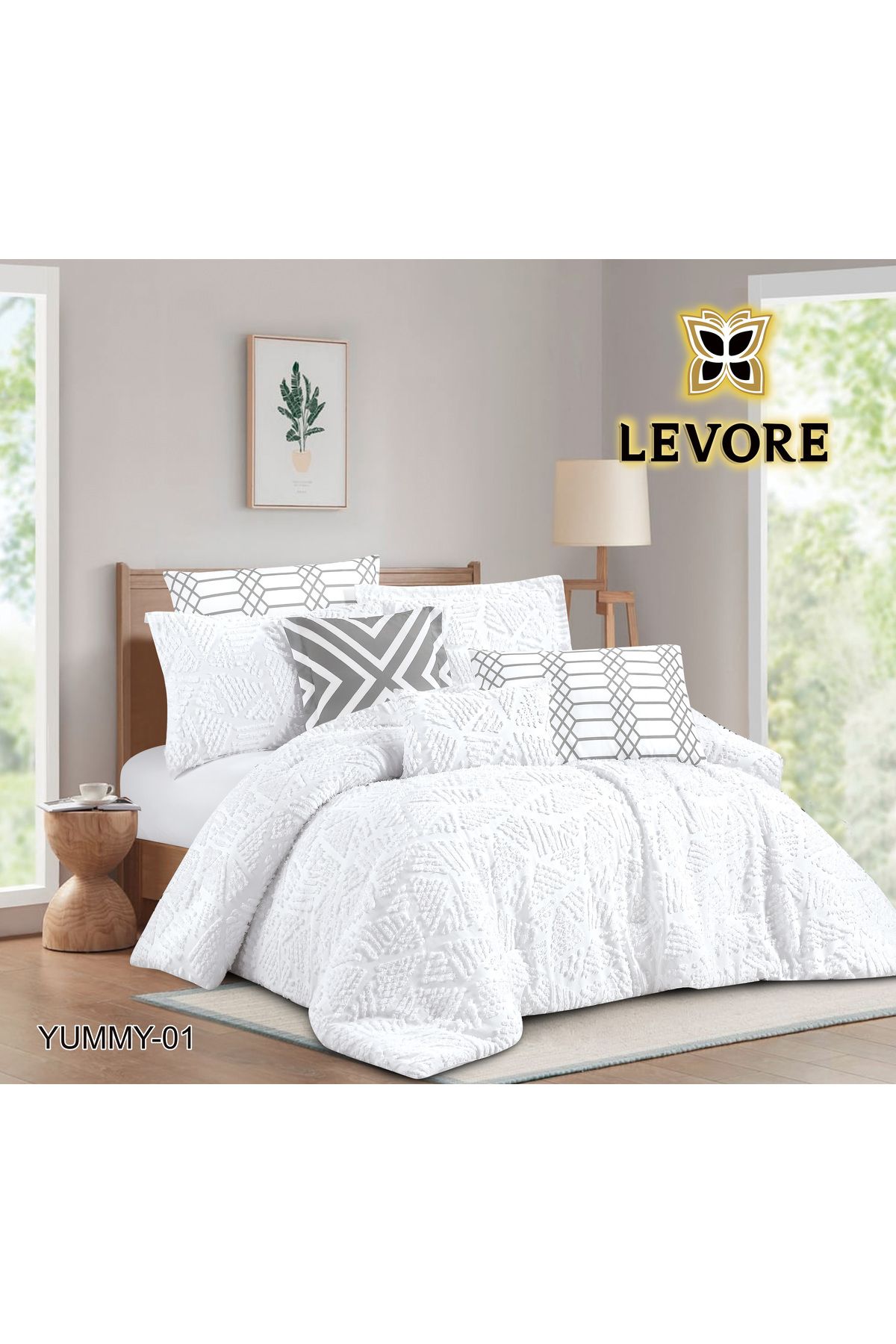 Levore-Livori comforter set, made of durable and soft fabric, with a modern and distinctive pattern that satisfies all tastes, 8 pieces, king size 1