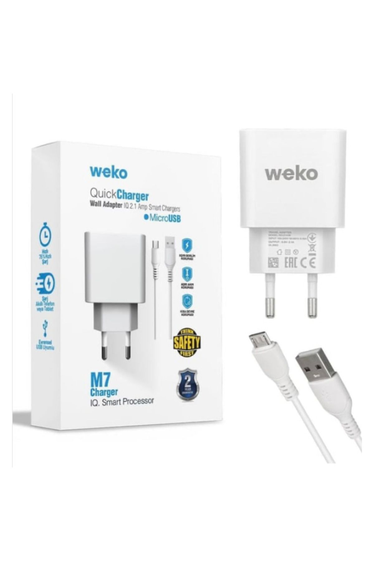 abnturk 21436 Beyaz 2.1 Amper Telefon Şarj Adaptörü + Micro usb Kablo